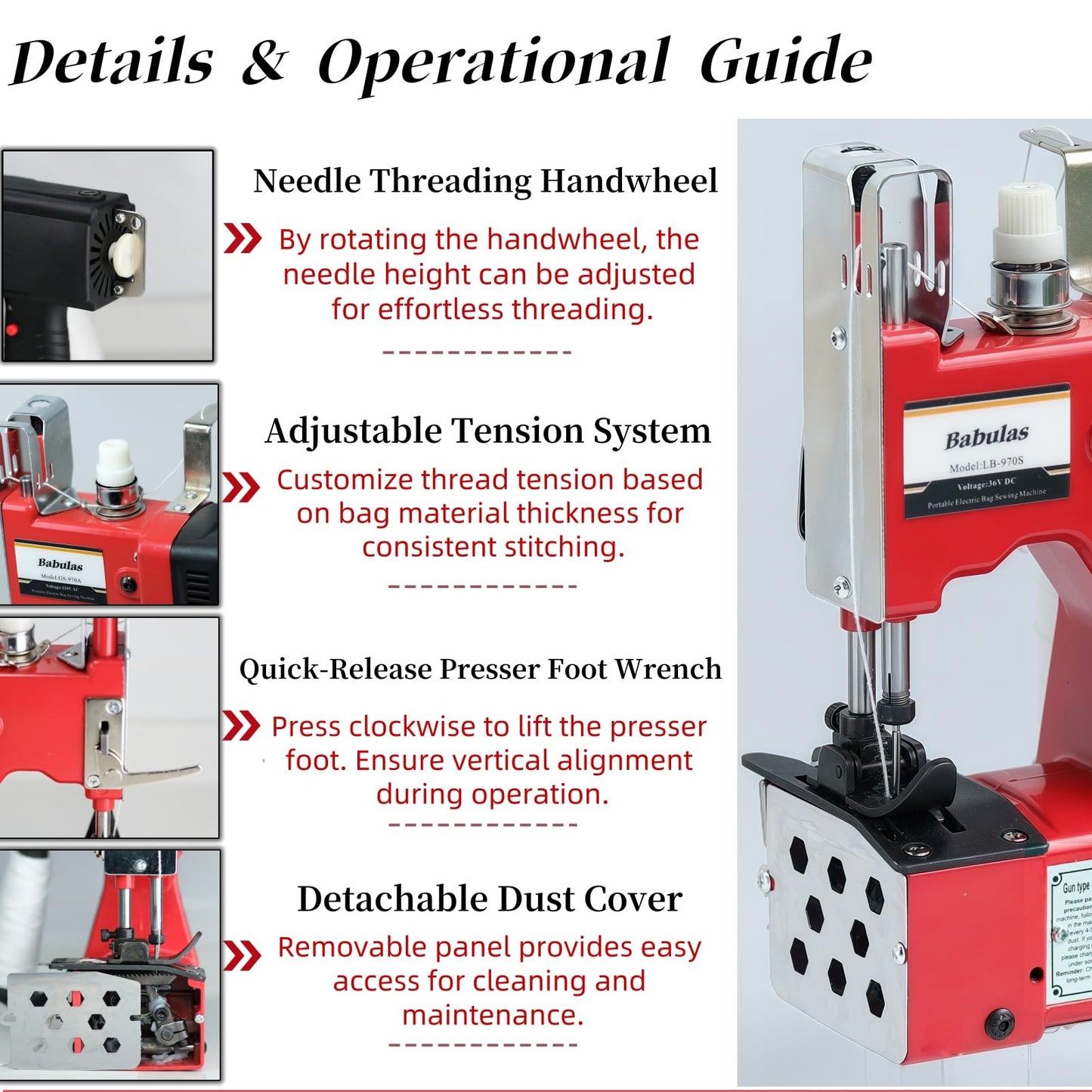 Cordless Bag Sewing Machine |PortableIndustrial Bag Closer |2-Second Fast Sealingfor Woven PP/Canvas/Jute Bags |Factory &Farm Bag Stitcher (Red, Lithium Battery-36VDC)