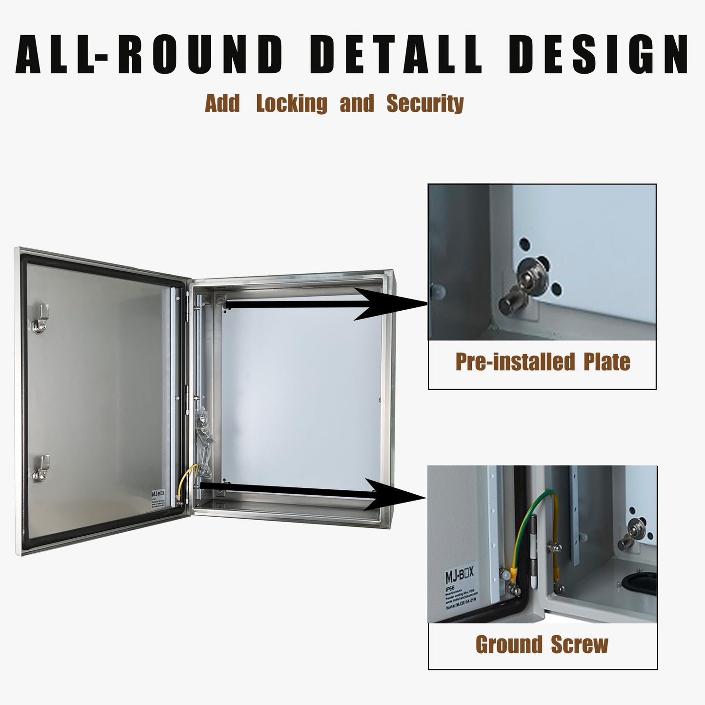MJ-Box Steel Electrical Enclosure Box 24 x 20 x 10'' 304 Stainless Steel Electrical Enclosure IP66 Waterproof & Dustproof Outdoor/Indoor NEMA 4X Stainless Steel Enclosure
