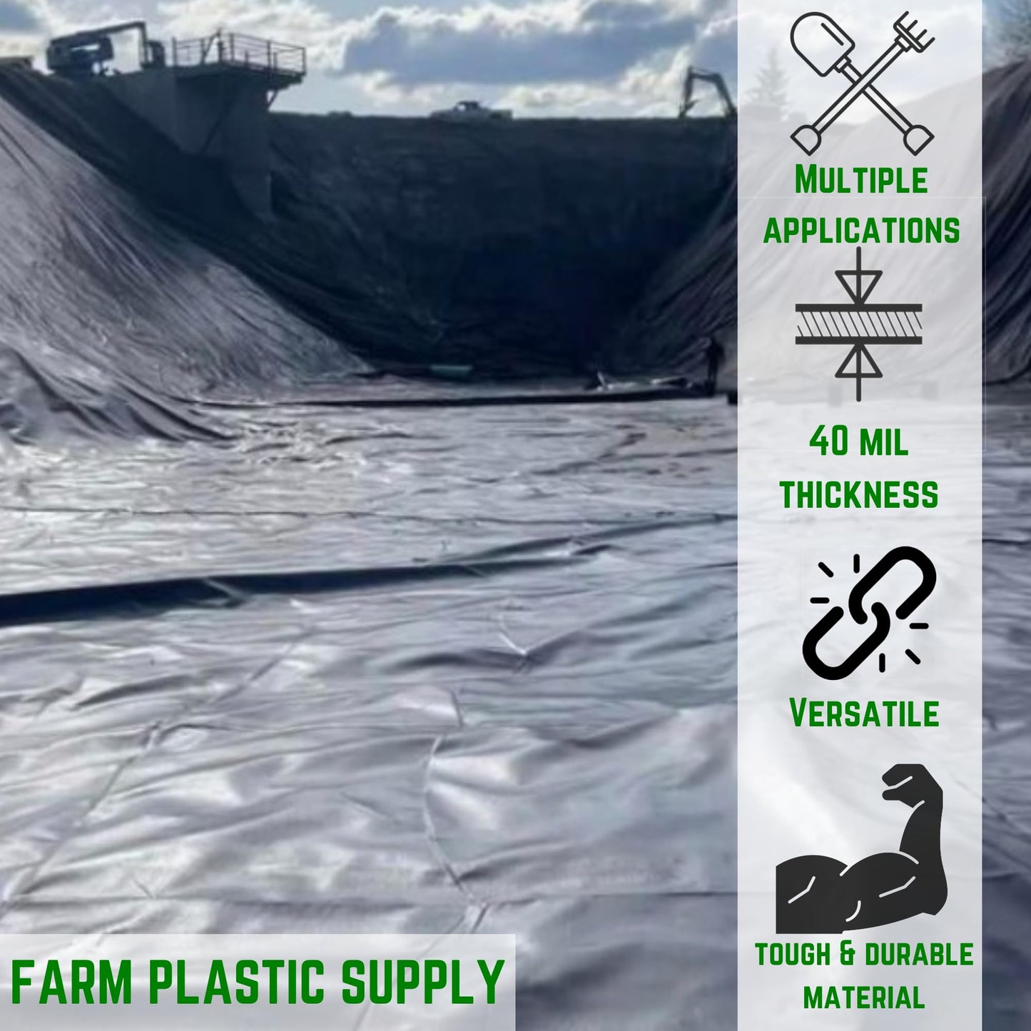 Farm Plastic Supply - 40 Mil Black Pond Liner - Pond Liner, Water Containment Liner, Containment Liner, 40 Mil Fish Pond LLDPE for Outdoor Ponds (12.5' x 10')