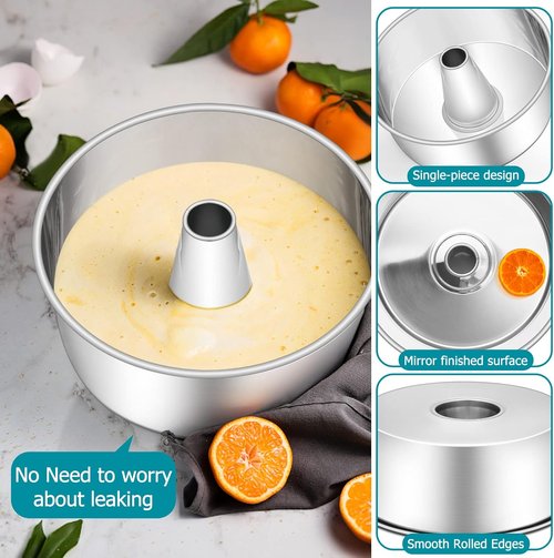 E-far Angel Food Cake Pan - 10-Inch Stainless Steel Tube Pan for Perfect Pound & Chiffon Cakes | Non-Toxic & Dishwasher Safe