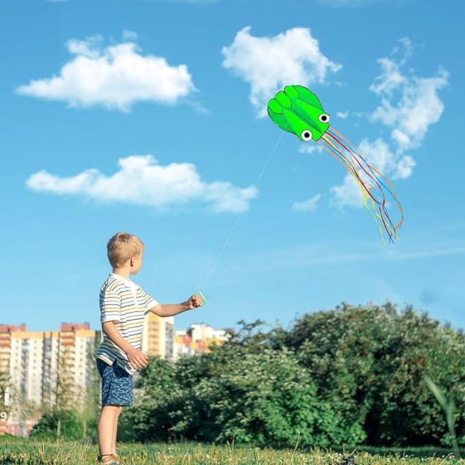 Octopus Kites for Kids & Adults Easy to Fly, 24”x 158” Large Soft Kite Kit for Boys and Girls, Single Line 3D Beach Kite Set for Teens,Perfect for Outdoor Activities