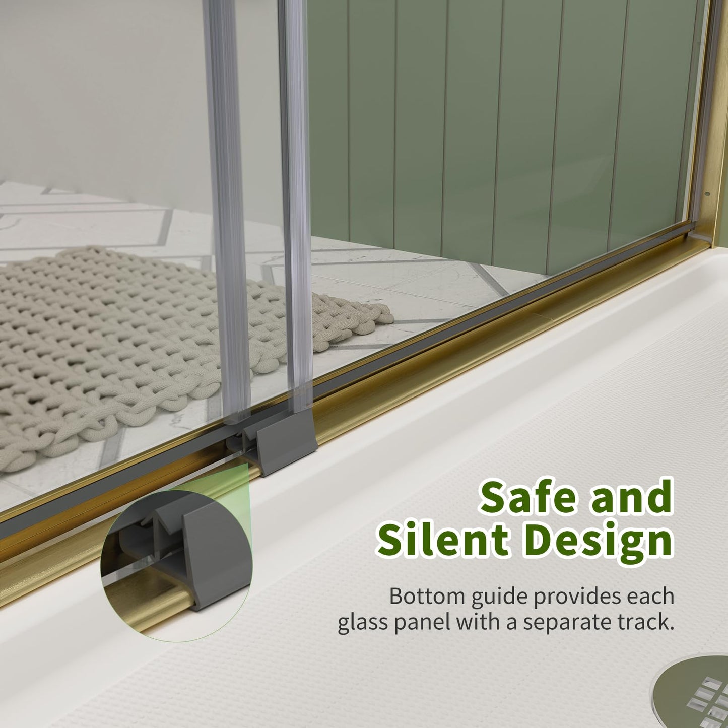 ACE DECOR 56-60" W x 70" H Semi-Frameless Shower Door, Double Sliding Shower Door with 1/4" (6mm) Clear SGCC Tempered Glass, Brushed Gold Finish Shower Doors, Reversible Installation