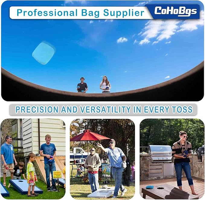CoHoBgs Corn Hole Bags Set 8, Professional Cornhole Bags Dual-Sided Slick & Stick Resin Filled Suede and Duck Canvas Bean Bag for Cornhole Game Includes Carry Case