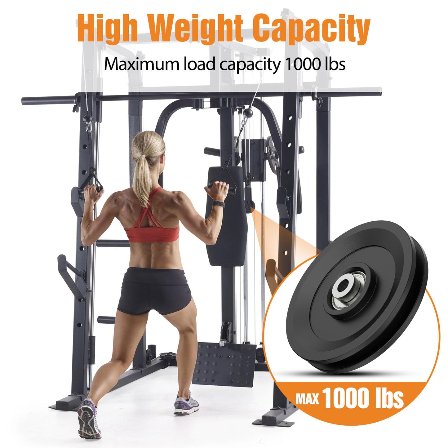 Mixizigoz 4.5 Inch / 114 MM Universal Nylon Bearing Pulley Wheel Replacement Compatible with Cable Machine Home Gym, Garage Door Pulley System, Weight Machine, Gym Equipment (Black-2 Pack)