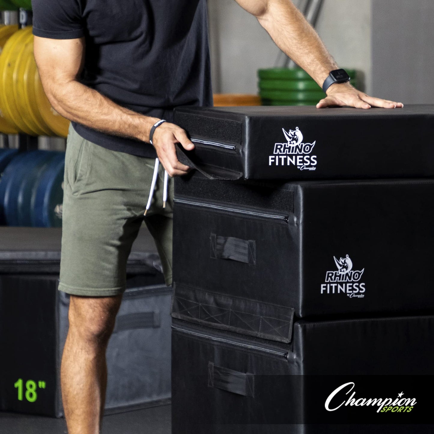 Champion Sports Foam Plyometric Box Set with 3", 6", 12", 18", and 24" Included - Durable Jump Boxes for Training with Handles, Hook and Loop Flaps - Stackable Cross Traning Plyo Box, Jumps for Gym