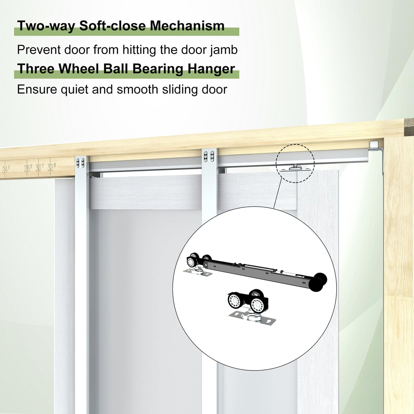 JUBEST Pocket Door 36"x80", 2-Panel Tempered Frosted Glass Sliding Pocket Door with Soft Close Hardware Kit, Sturdy Solid Wood & MDF with Water-Proof PVC Surface, White