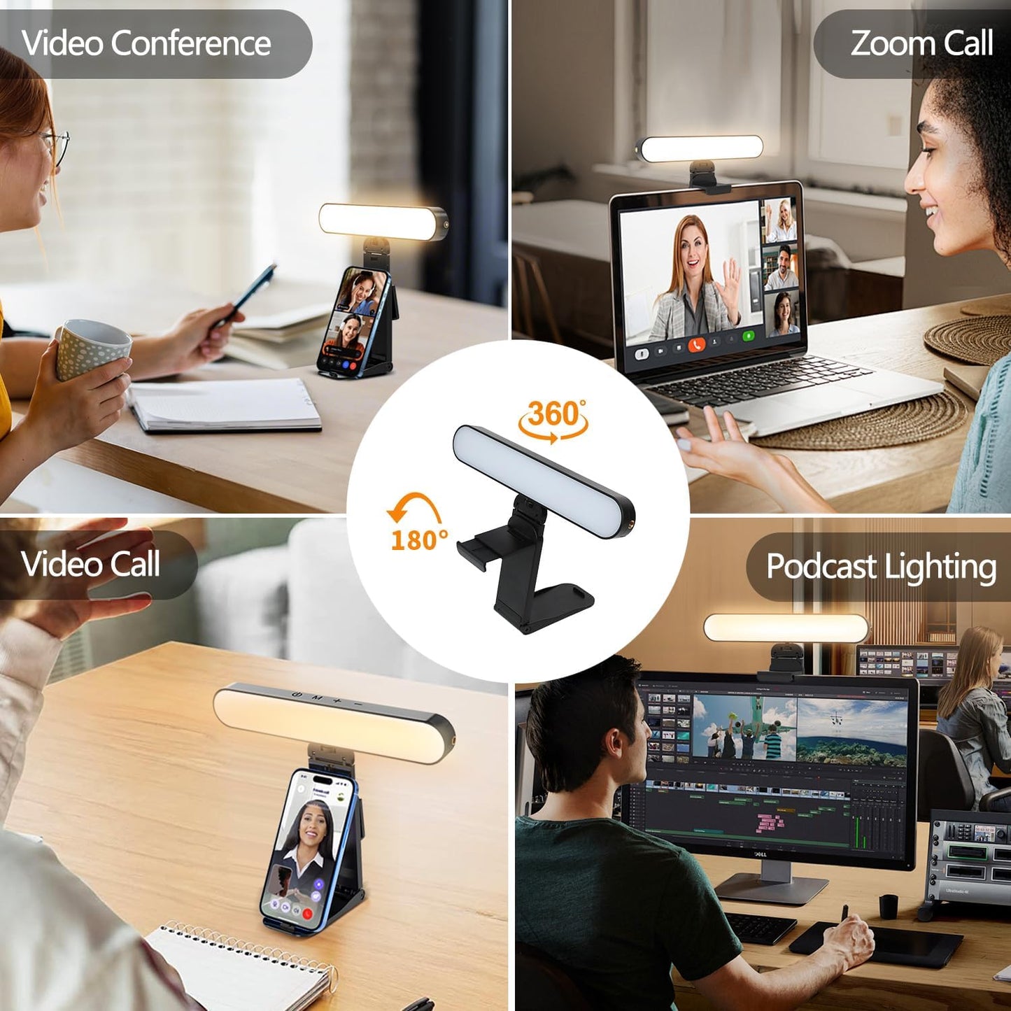 yAyusi Video Conference Light, LED Streaming Lighting for Laptop Computer Monitor, Desk Selfie Ring Light with Remote