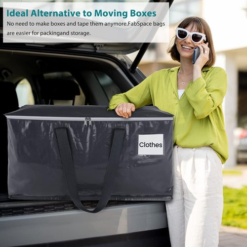 Fabspace Heavy Duty Moving Boxes - Collapsible Storage Totes with Strong Zippers & Handles | 93L, 8-Pack