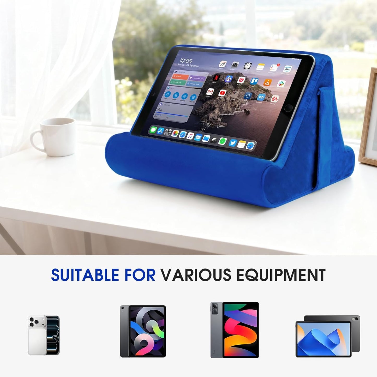 Sttargxing Universal Multi-Angle Tablet Holder - Soft Pad Stand with Net Pocket & Phone Stands for Lap, Knee, Sofa