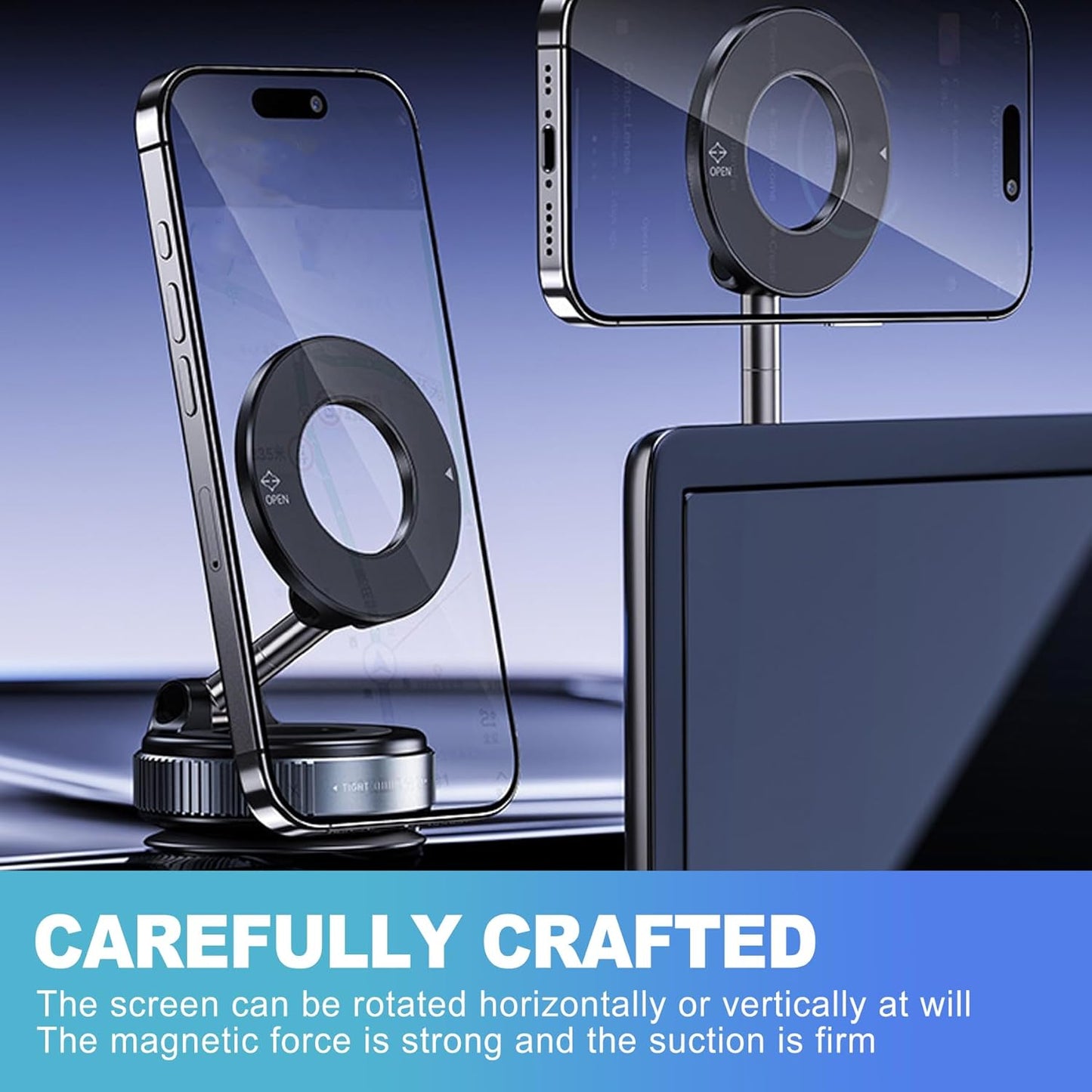 CoguZed 360 Magnetic Suction Cup Phone Mount, Strong Vacuum Phone Holder with Degree Adjustable and Foldable Arm