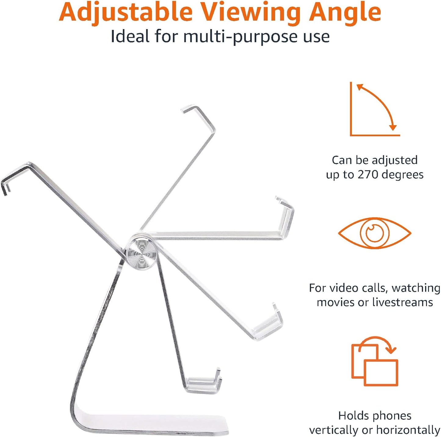 Amazon Basics 3.15 2.87 3.74 inch, Adjustable Aluminum Phone Stand for Cell Phones, iPhone and Android, Desktop Phone