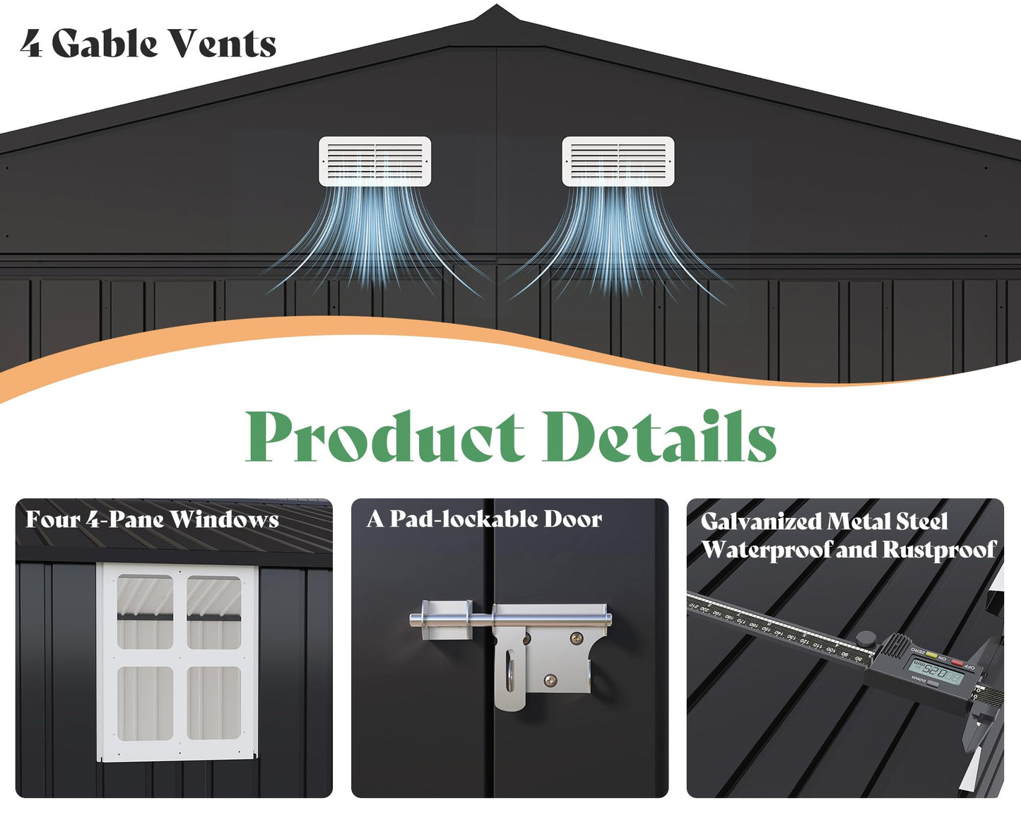 AMERLIFE 13x21x8 FT Metal Garage Shed, Extra Large Outdoor Storage Shed with Double Hinged Doors, 4 Windows, Heavy Duty Carport for Cars, Boats, Trucks and Equipment Storage, Dark Gray