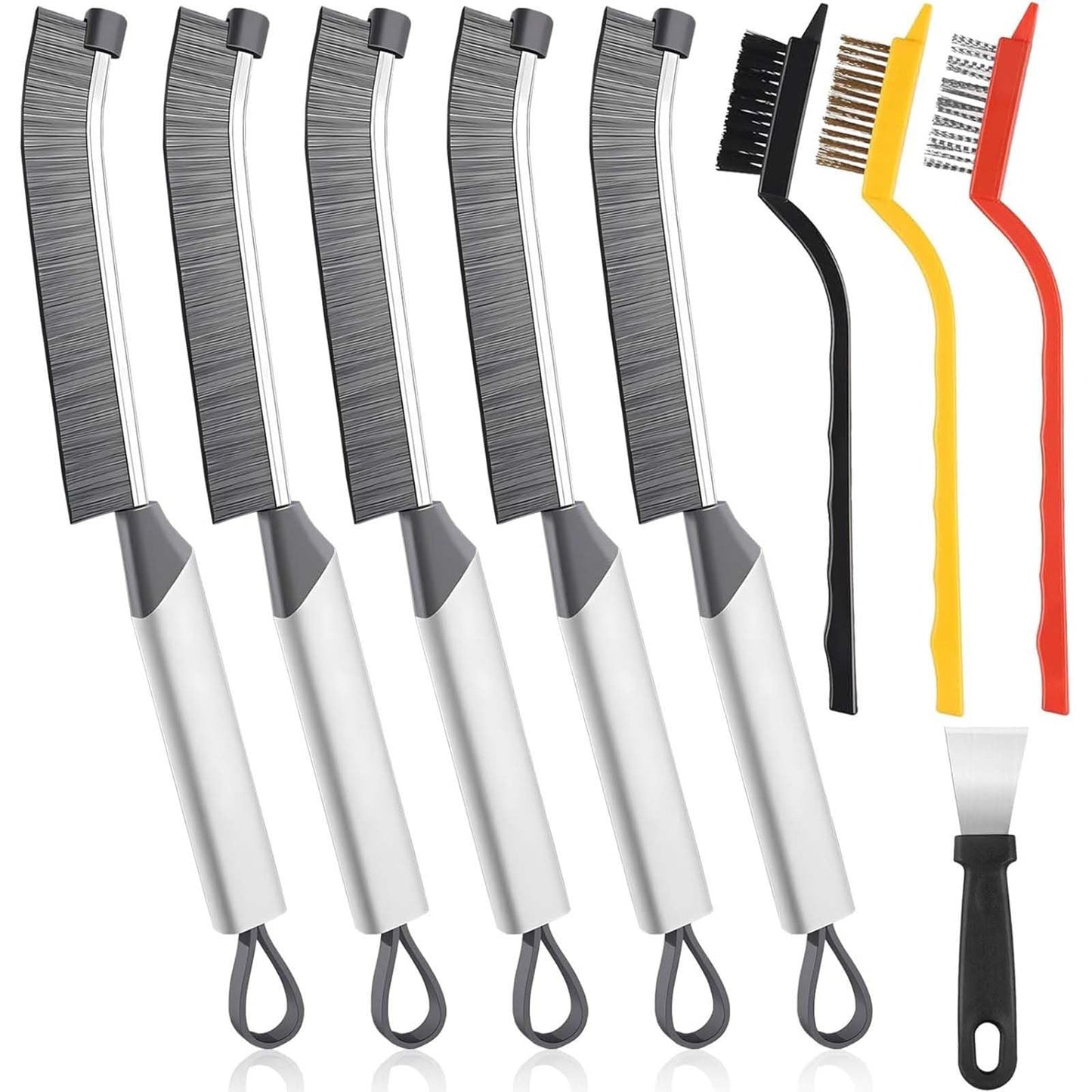 Crevice Cleaning Brush Set-9-Piece, Scratch-Free Hard Bristle Gap Scrubber with Protective Tip, Non-Shedding Detail Brushes for Window Tracks, Bathroom Grout, Blenders & Kitchen Sinks