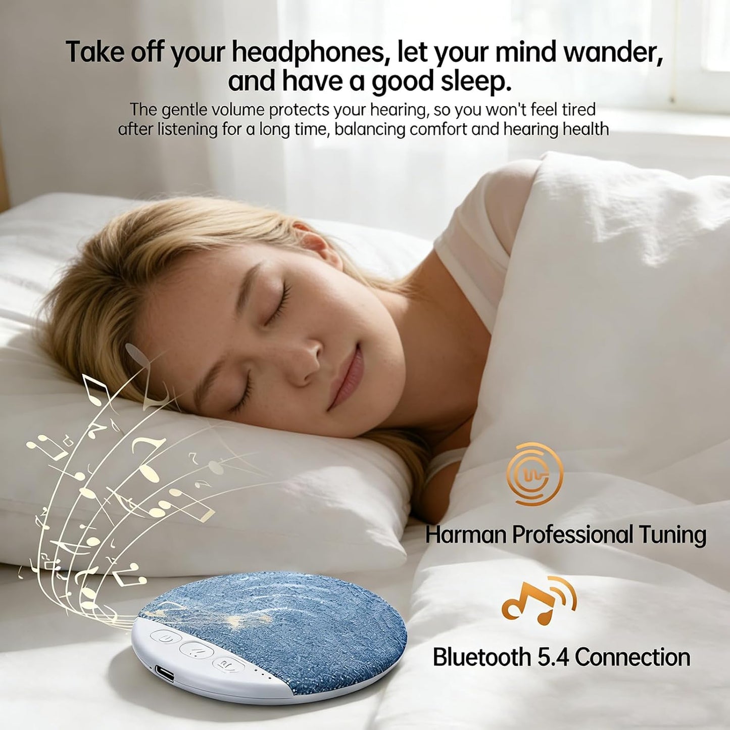 Generic Bluetooth Pillow Speaker for Sleeping with White Noise Timer & Ultra Thin Mini Design Under Pillow Speaker