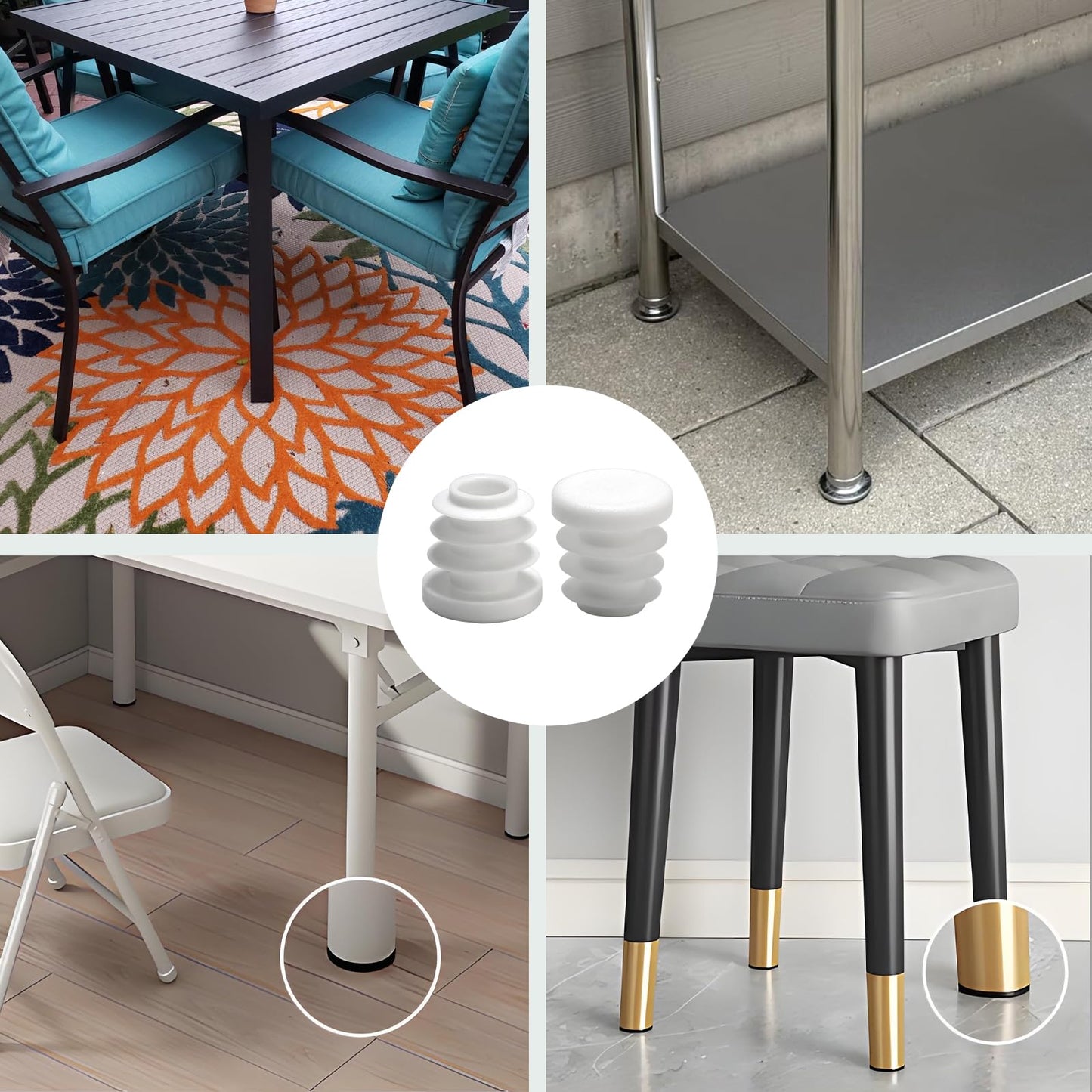 1-7/8"(48mm) Plastic Hole Plugs White -Round Chair Leg Caps, Flush Mount Pipe Plugs, Tubing End Caps for Metal&Wood Legs Tube, Outdoor Furniture Feet caps,for Pipe Wall thicknesses of 2.5-4 mm,12 PCS
