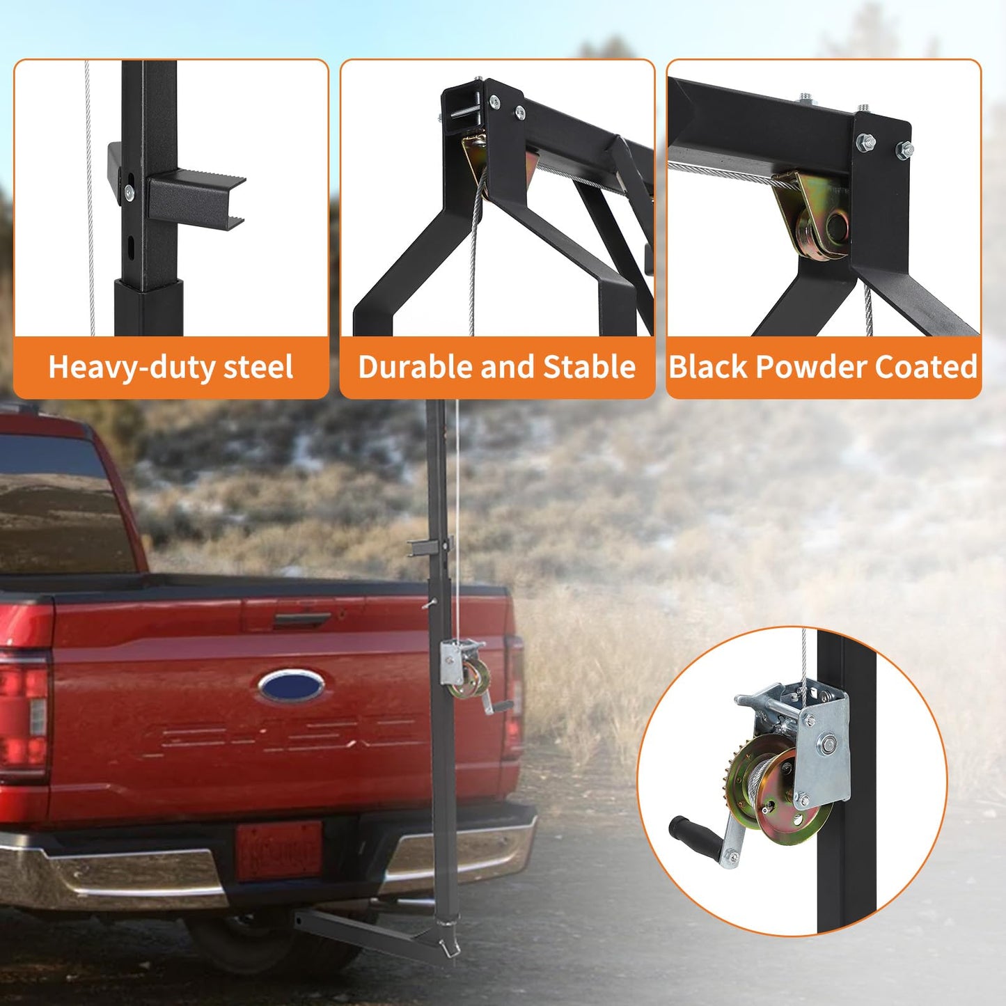 GarveeTech 500LBS Heavy-Duty Deer Hoist Kit with Winch & Gambrel, Hitch Game Hoist with Lifting Platform – 360° Swivel & Adjustable Height for, Skinning & Game Processing