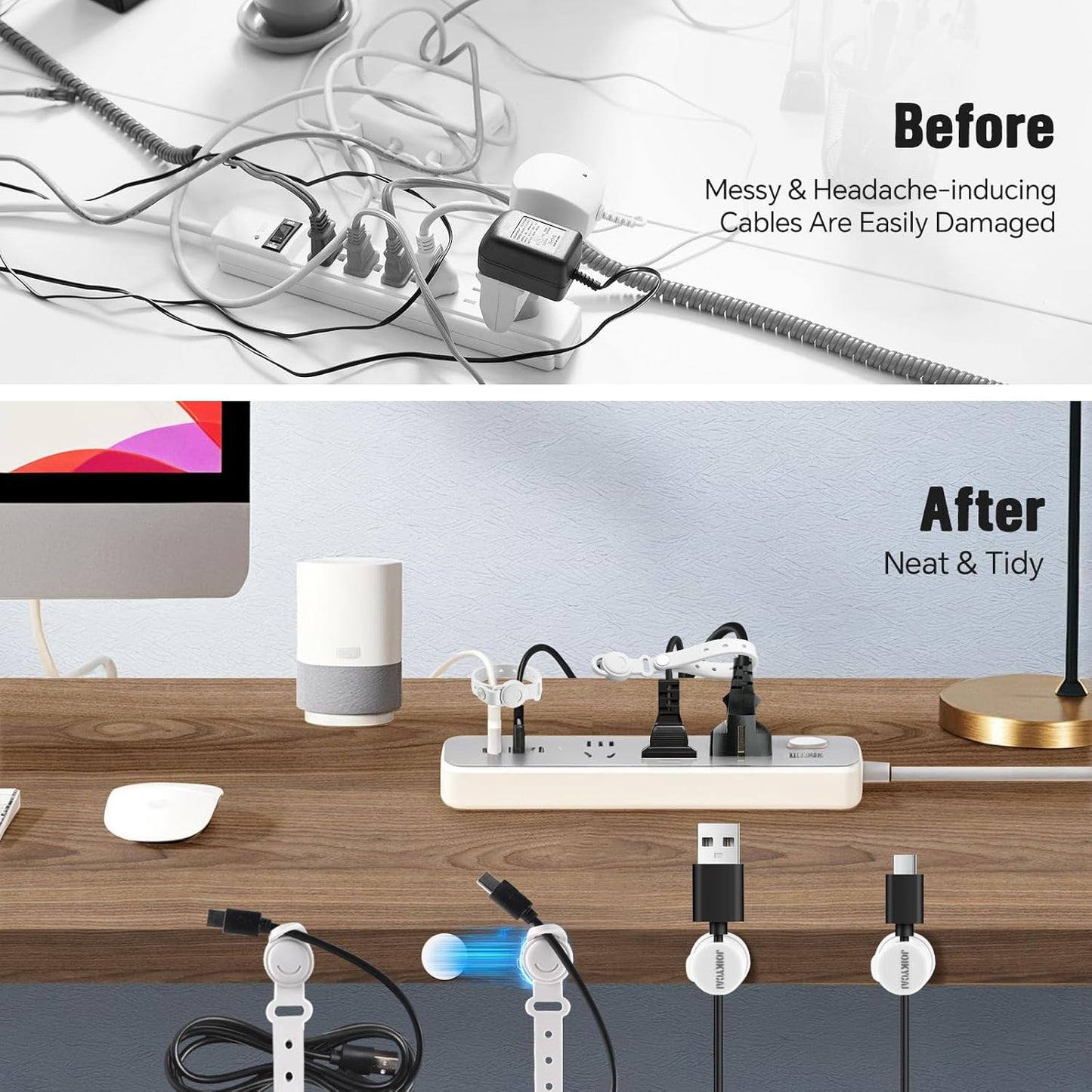 JOIKYCAI 6 5 Rotated Spring Desktop Cord Organizer Magnetic Cable Clip Tie Desk Cable Management Phone Charger Cord