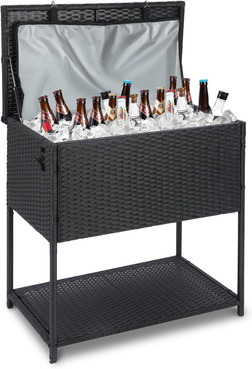 Skiennix 80 Quart Ice Chest Cooler Cart - Outdoor Beverage Stand with Bottle Opener for Parties & Patios