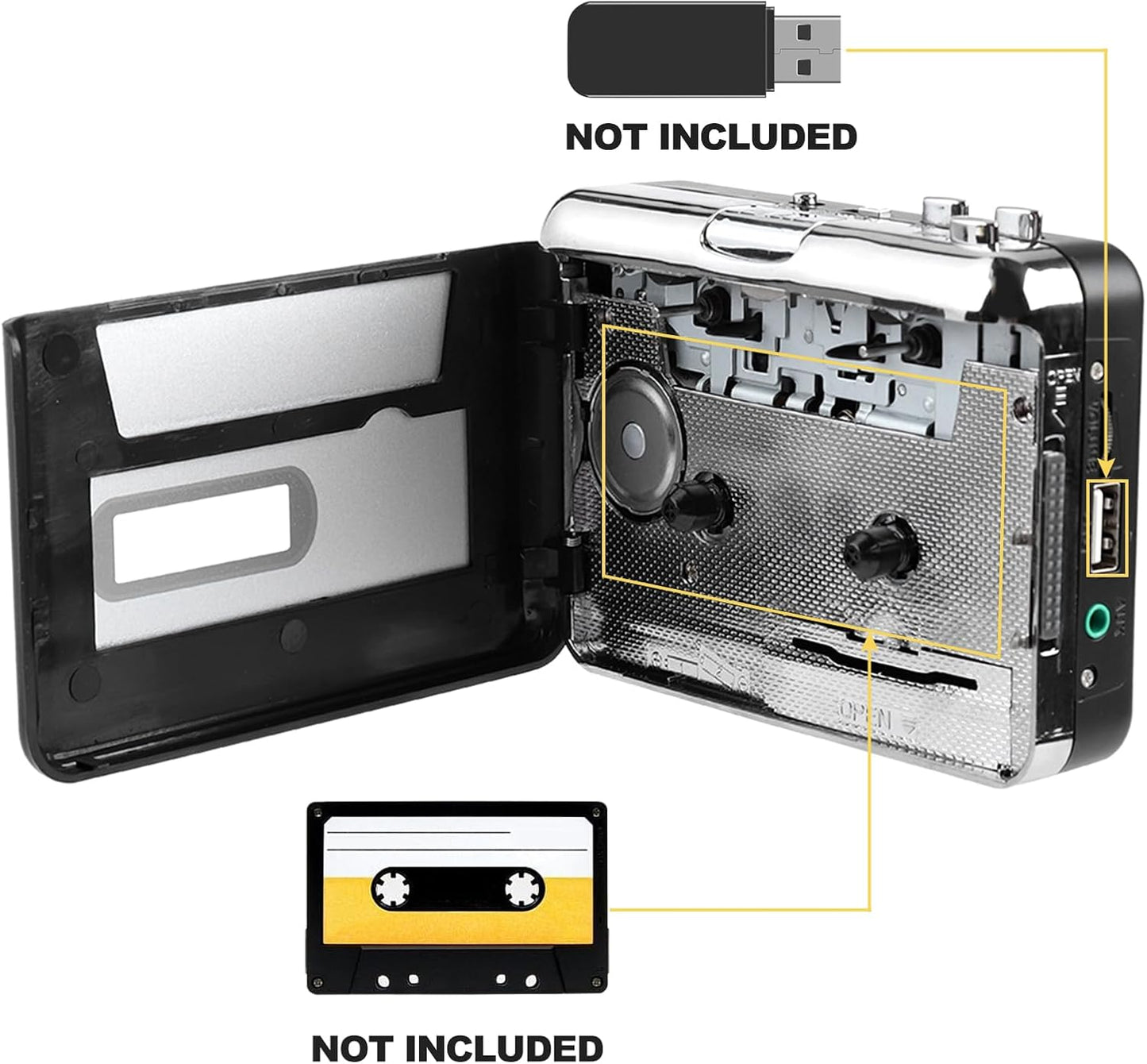 Wendry Cassette mp3 Cassette MP3 7/8 Converter, Portable Tape to Converter USB Flash Drive Capture Audio Music Player