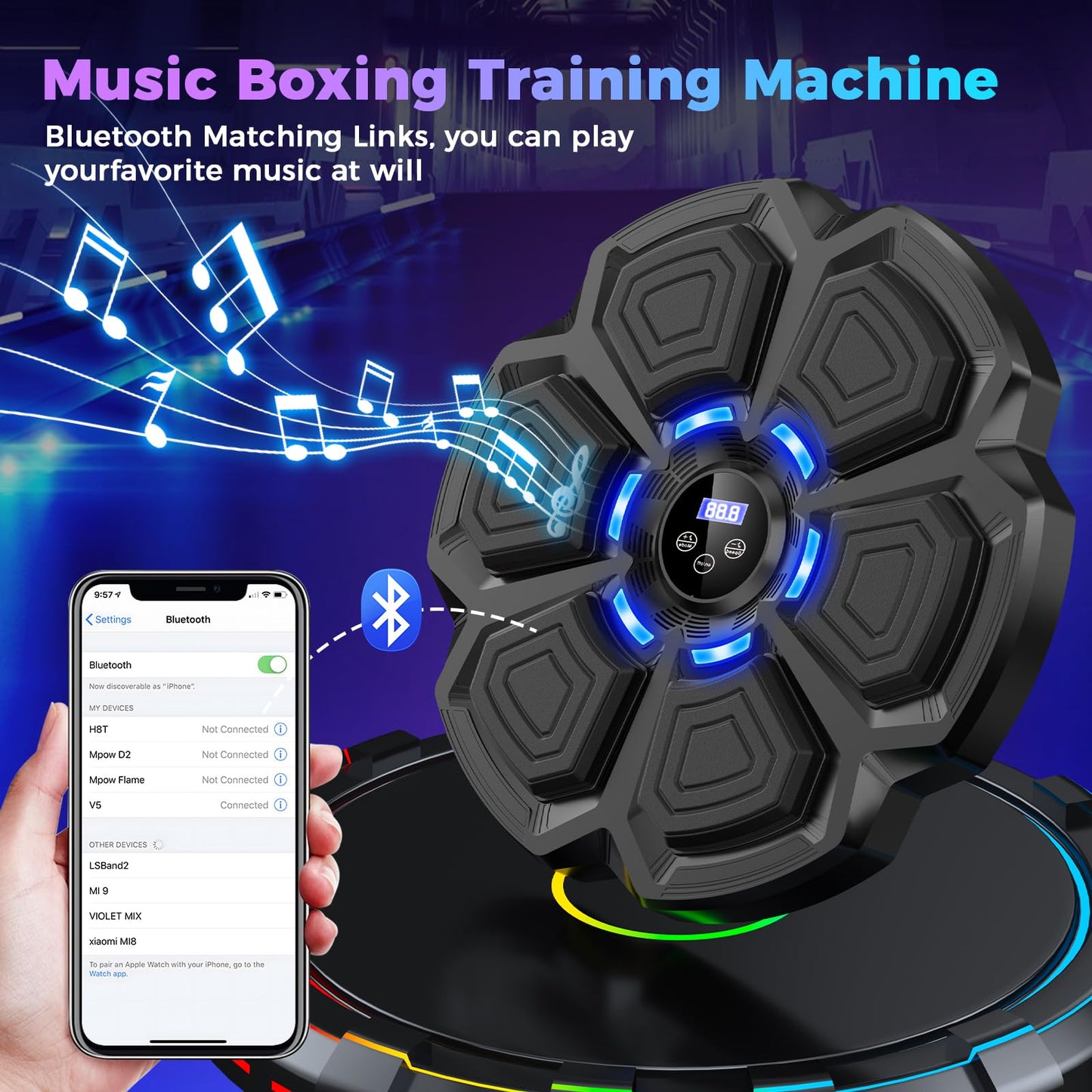 Beyn 2026 Music Boxing Machine Upgrade - Smart Bluetooth,Two Pairs of Gloves.Multiple Modes.Wall-Mounted for Home/Office/Gym.Ideal for Adults and Kids.Space-Saving,Brings Fun Workouts and Family Fun.