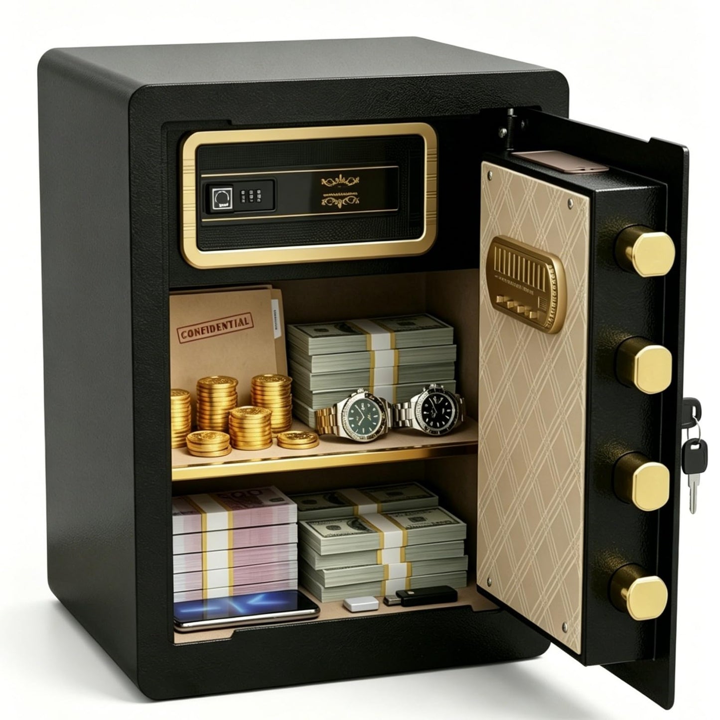 Asylosss 17.5" Tall Safe Box, 1.8 Cuft Fireproof Safe for Home with Hidden Lock Box, Anti-Theft Security Safe with Programmable Keypad Spare Keys, Digital Safety Box for Money Jewelry Documents