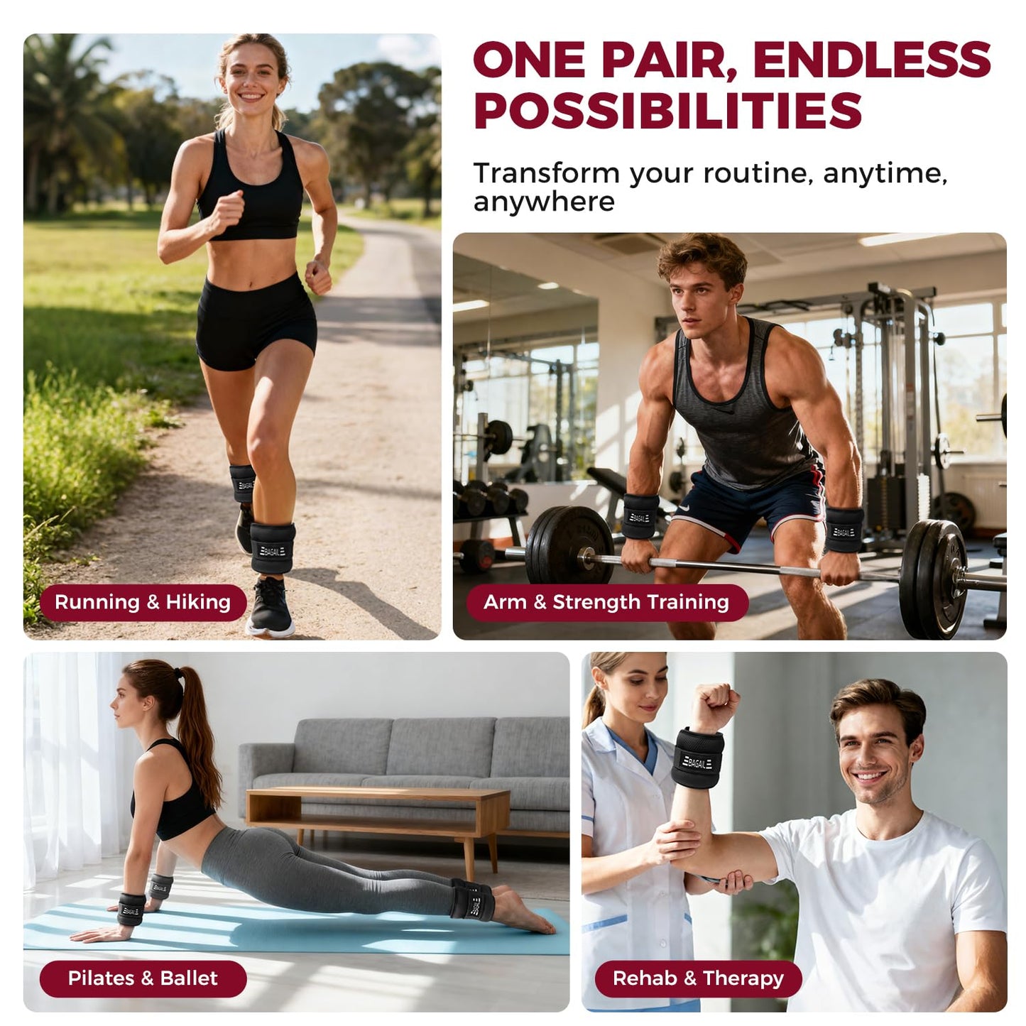 BAGAIL Ankle Wrist Weights for Women & Men, One Pair of 1/2/4/6/8/10 LBS Wearable Leg Arm Weights with Sleek Design & Secure Fit for Walking, Running, Pilates, Home Fitness & Physical Therapy - 2lb, Black