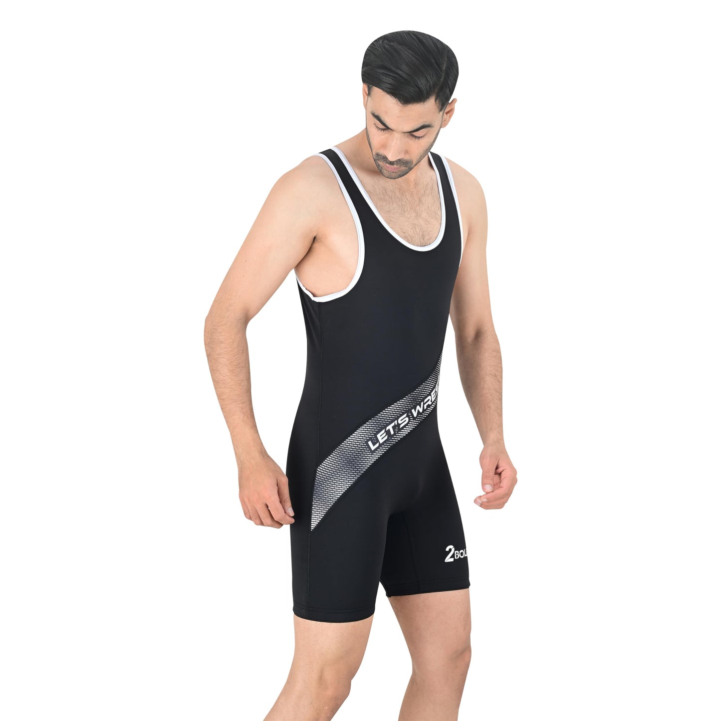 2BOLD Wrestling Singlets For Men (Black-White, Small, Sublimated)