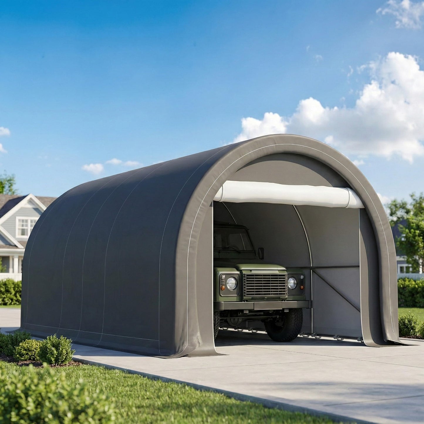 Outsunny 10' x 16' Carport, Heavy Duty Portable Garage Storage Tent with Large Zippered Door, Anti-UV PE Canopy Cover for Car, Truck, Boat, Motorcycle, Bike, Garden Tools, Outdoor Work, Gray