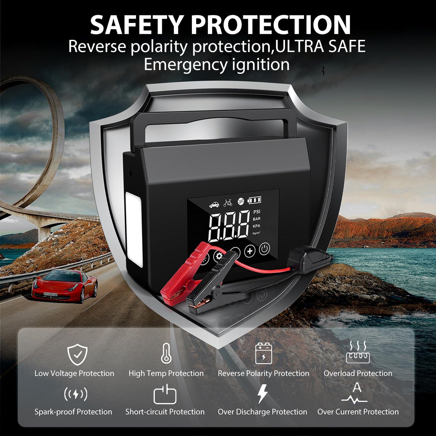 Jump Starter with Air Compressor, 4000A Car Battery Jump Starter(ALL Gas/8.0L Diesel) with 150PSI Tire Inflator 12V Car Battery Jump Power, 15000mAh PowerBank With LED Light, with Type-C Quick Charge.