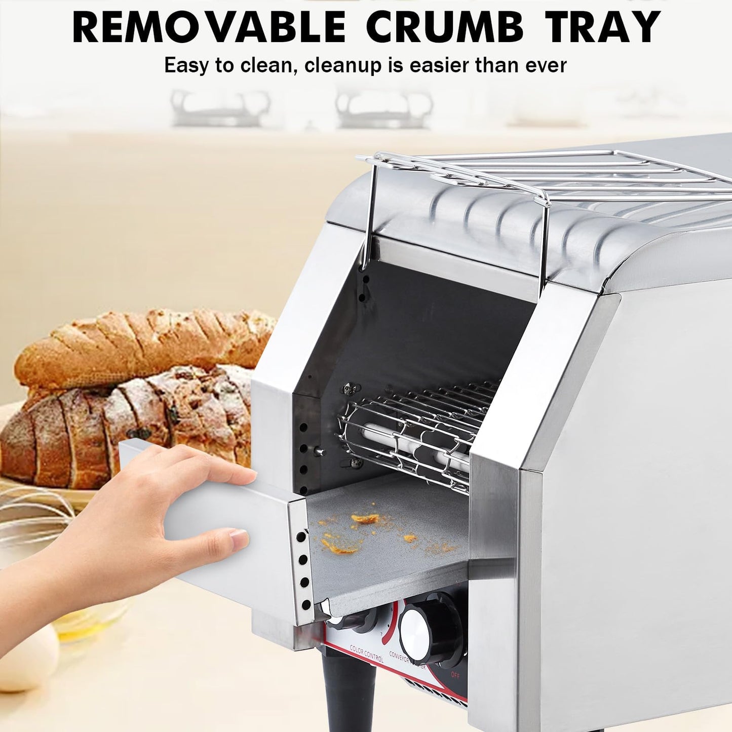 Commercial Conveyor Toaster, 150 Slices/h Heavy Duty Stainless Steel Toaster, Dual Heating Tubes, 7-Speed Adjustable Electric Oven for Bagels, Croissants, Bakery, Café