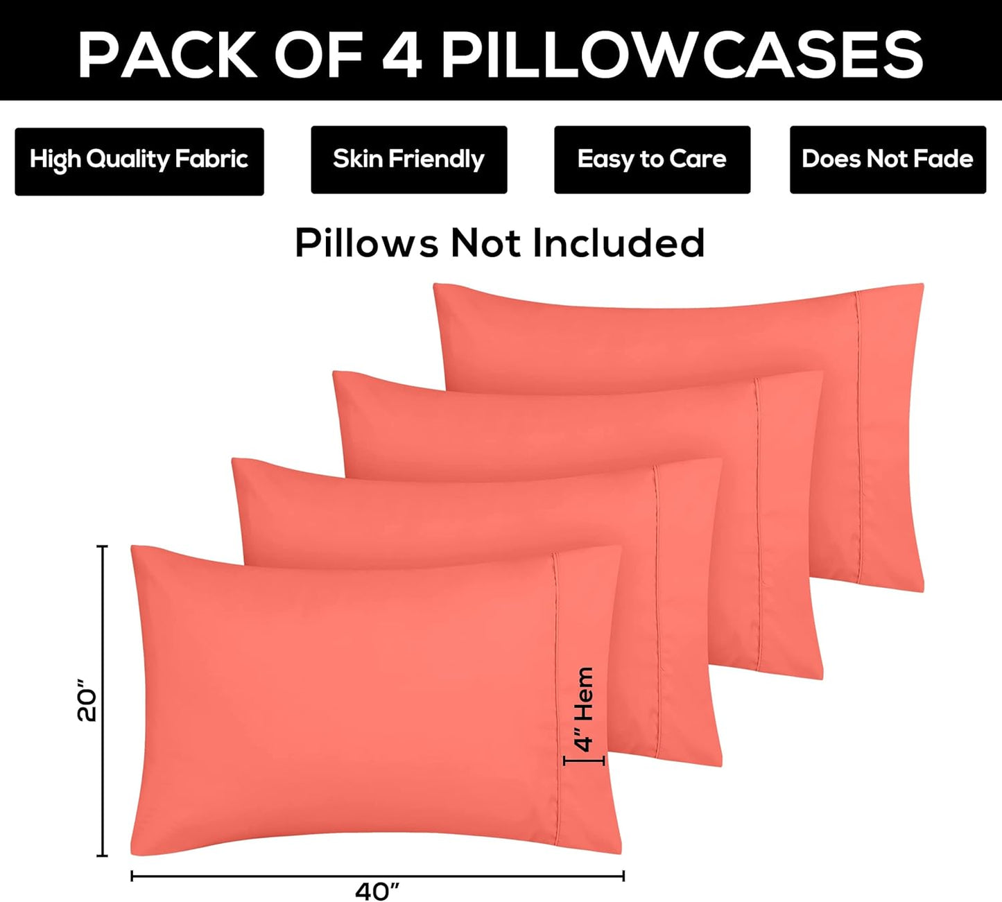 Utopia Bedding King Pillow Cases - Soft Brushed Microfiber - 4 Pack | Fade Resistant 20 X 40 Inches (Coral)