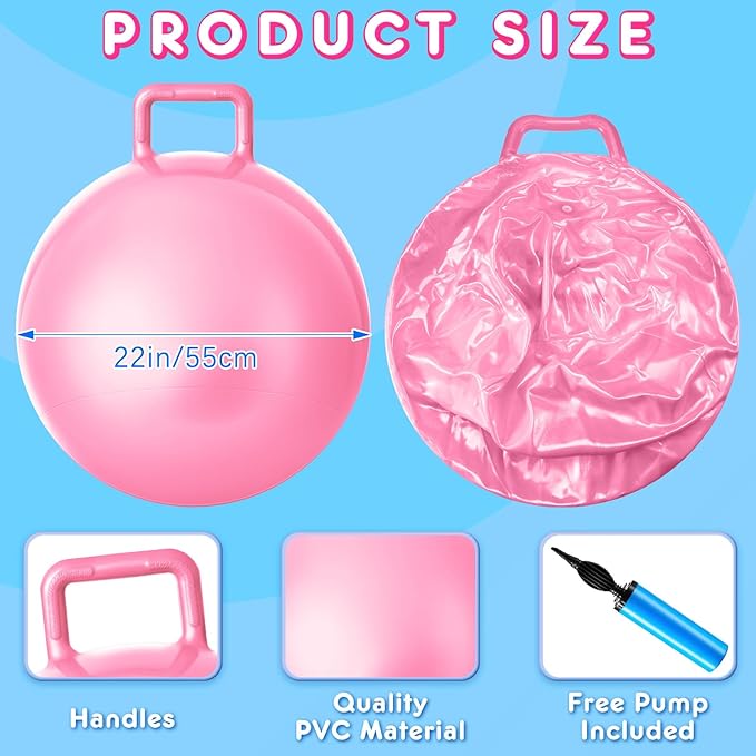 Lewtemi 6 Pcs Hopper Ball Carnival Outdoor Games 22 Inch Jumping Hopping Inflatable Bouncing Ball with Handle and Air Pump for Kids Sport Exercise(Light Colors)