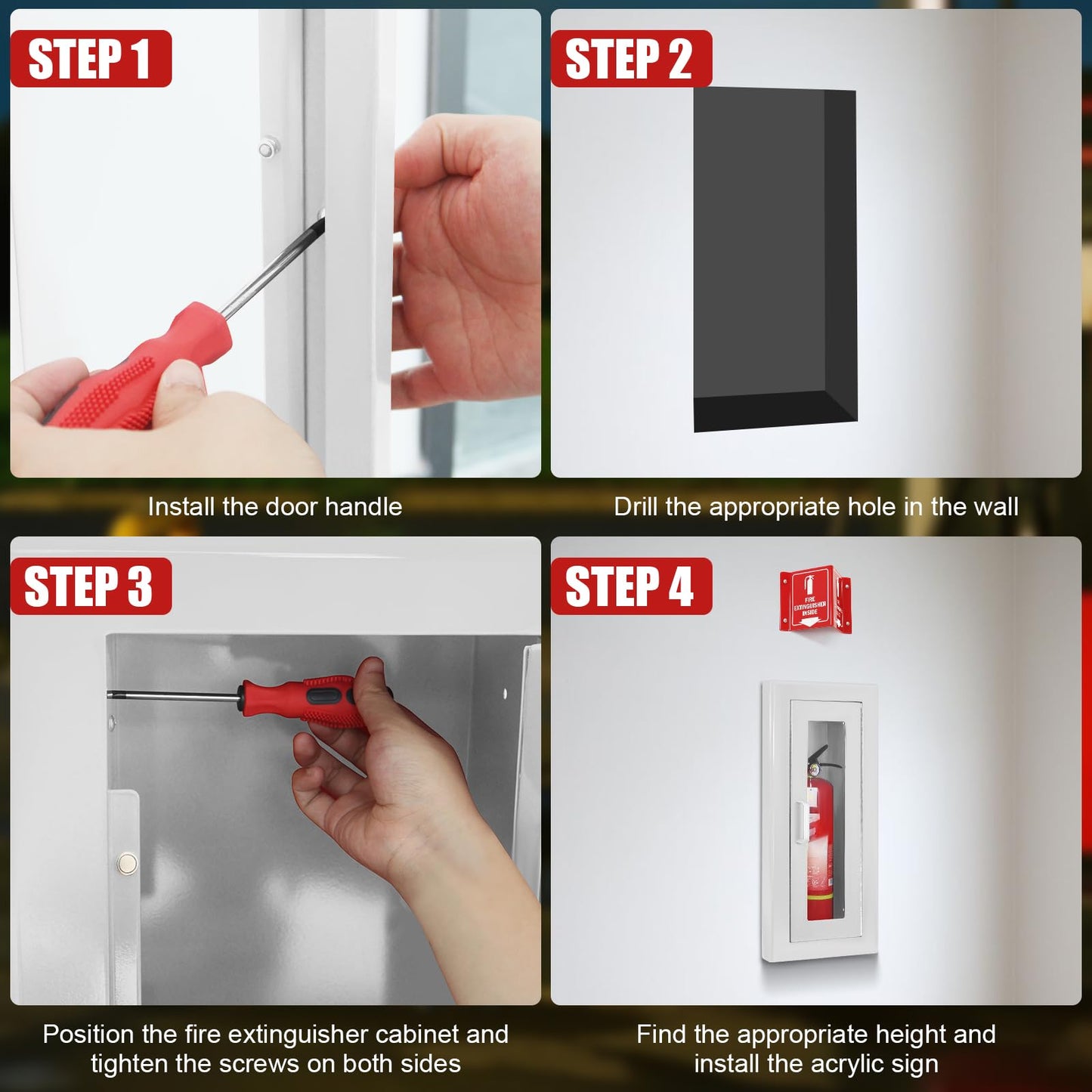 Tripolss Fire Extinguisher Recessed Wall Cabinet, Galvanization Steel Fire Extinguisher Box with Magnetic Door, Suitable for 10 Lb Fire Extinguishers, Equipped Acrylic High-Position Sign (White)