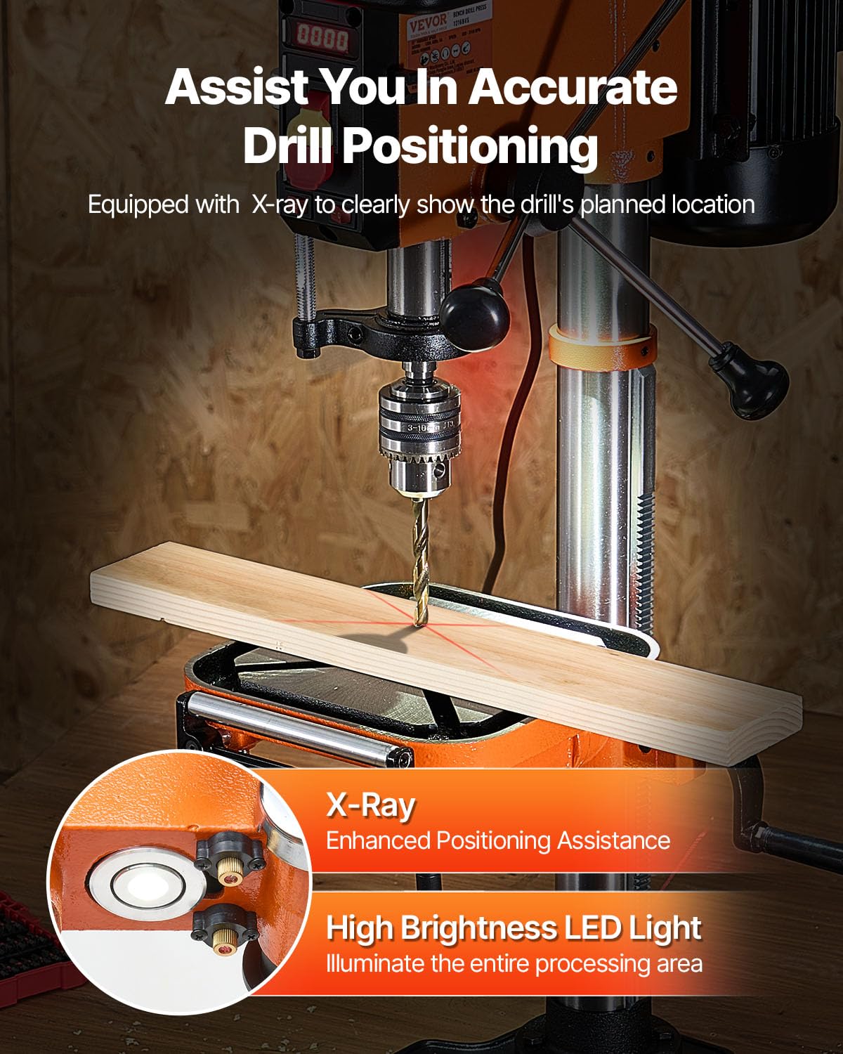 VEVOR 12 in Benchtop Drill Press, 5 Amp 120V, Variable Speed Cast Iron Bench Drill Press, 12 in Swing Distance 0-45° Tiltling Worktable with Laser Work Light, Tabletop Drilling Machine for Wood Metal