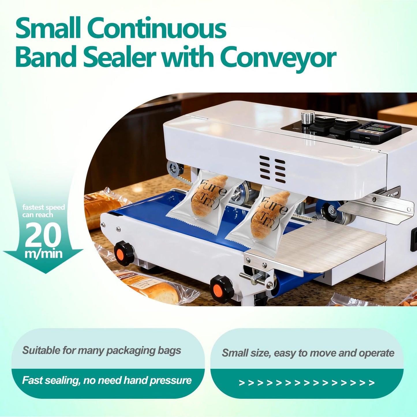 ZHONGMIN Commercial Heat Sealer Machine, Automatic Continuous Bag Band Sealing Machine with Digital Temp Control, Adjustable Speed, Desktop Bag Sealer for Plastic Bags Films (110V/60HZ)(FRC-520)