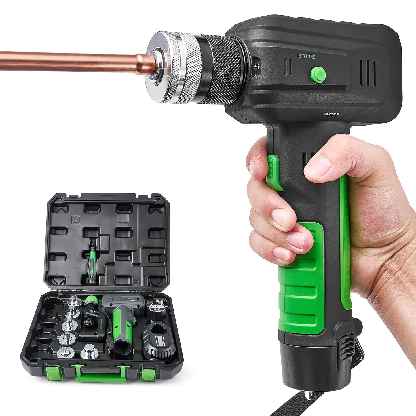 Super Stars Electric Tubing Expander Swaging Tool Kit – 2200mAh Battery Powered HVAC Copper & Aluminum Pipe Expander with 7 Heads, with Tube Cutter & Deburring Tool