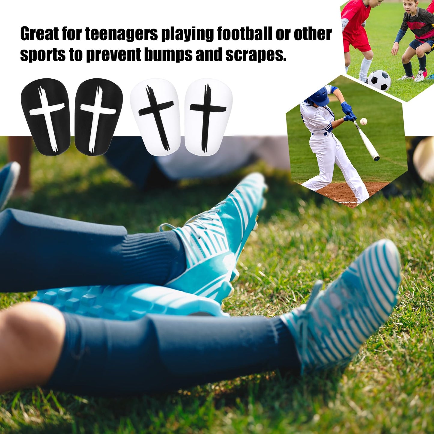 NQEUEPN 2 Pairs Mini Soccer Shin Guards, 3.15x1.97 Inch Black & White Cross Shin Guards Extra Mini Shin Pads Protective Equipment Shin Guards for Teenagers Adults Boys Girls
