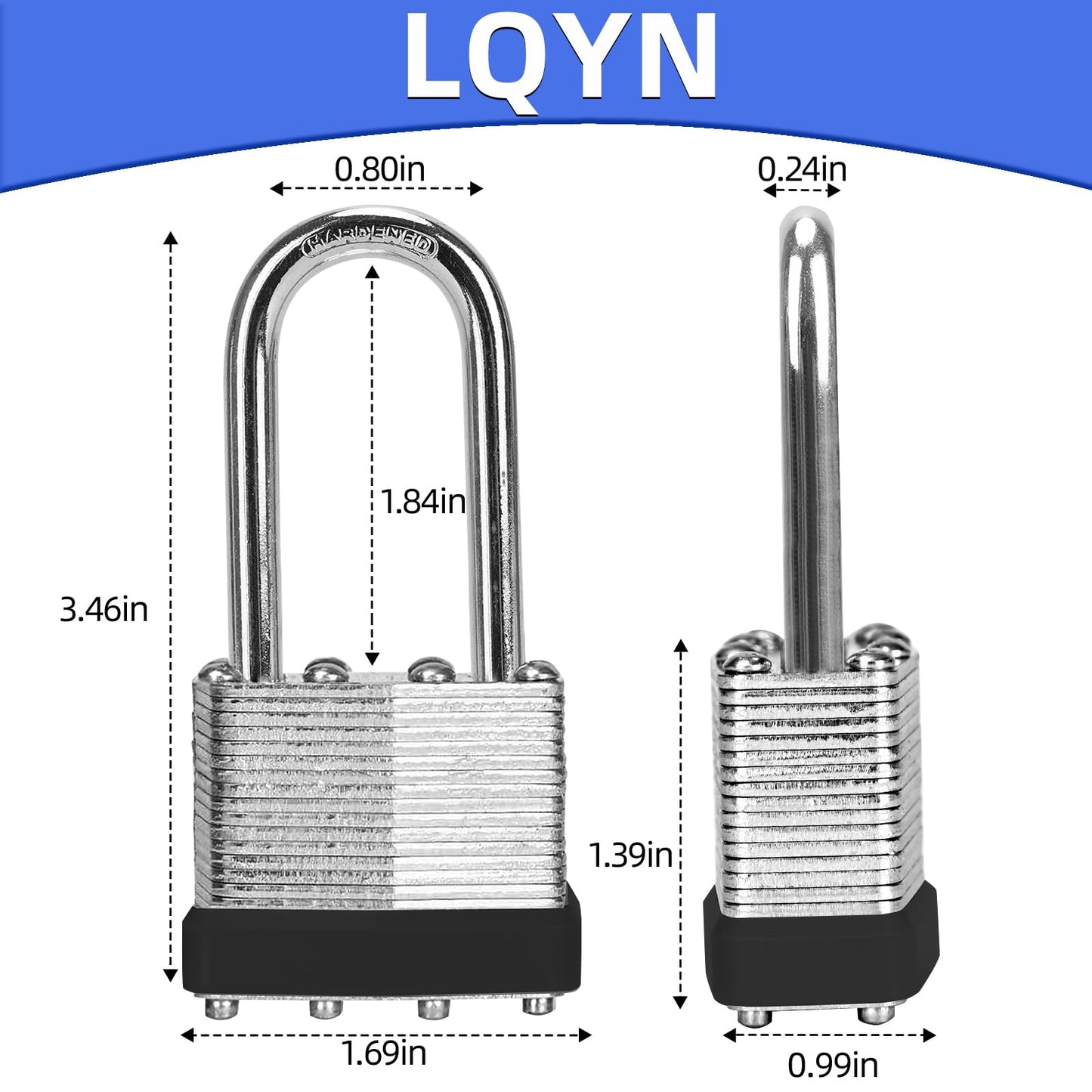Padlocks with Same Key, LQYN 100 Pcs Laminated Keyed Padlock (1-9/16", 40mm), Keyed Alike Locks, Long Shackle, for Storage Locker, Hasp Latch, Toolbox, Sheds
