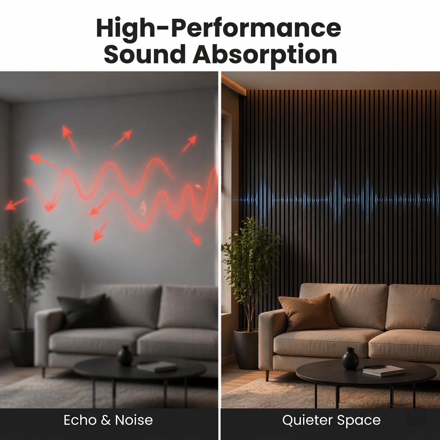 Wood Slat Wall Panels - 4 Pack 93.7" × 11" - Acoustic Panels Noise Reduction for Home Office Studio, 3D Fluted Sound Dampening Absorbing Panels, Matte Black