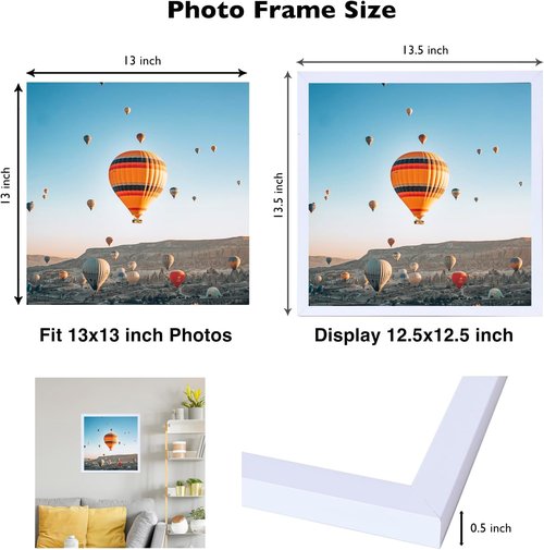 JCJMY 13x13 Picture Frame - White Wall Hanging Frame with Shatter-Resistant Plexiglass | Versatile Mounting Options