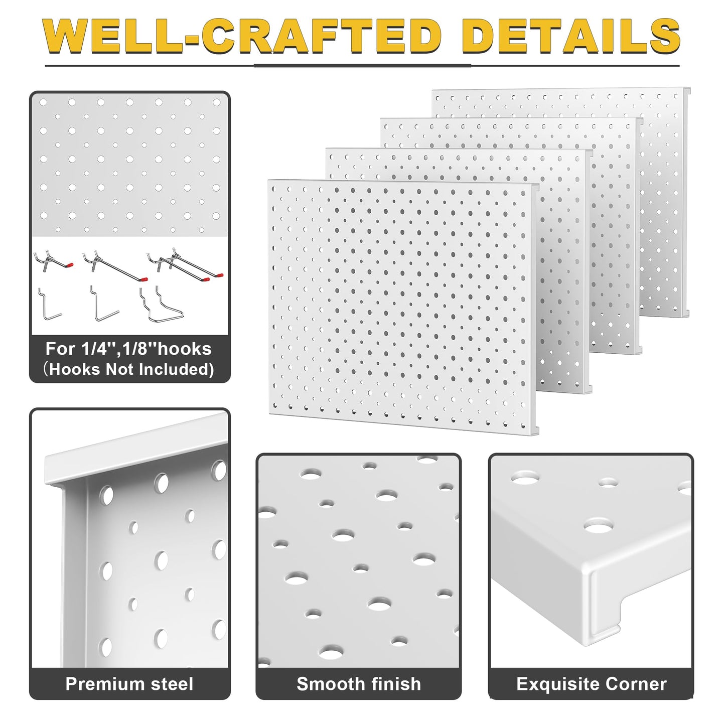 Ultrawall Metal Pegboard Panels, Pegboard Wall Organizer, Peg Boards for Wall, Garage Tool Storage Organization, 12"X16", 4pcs, Gray