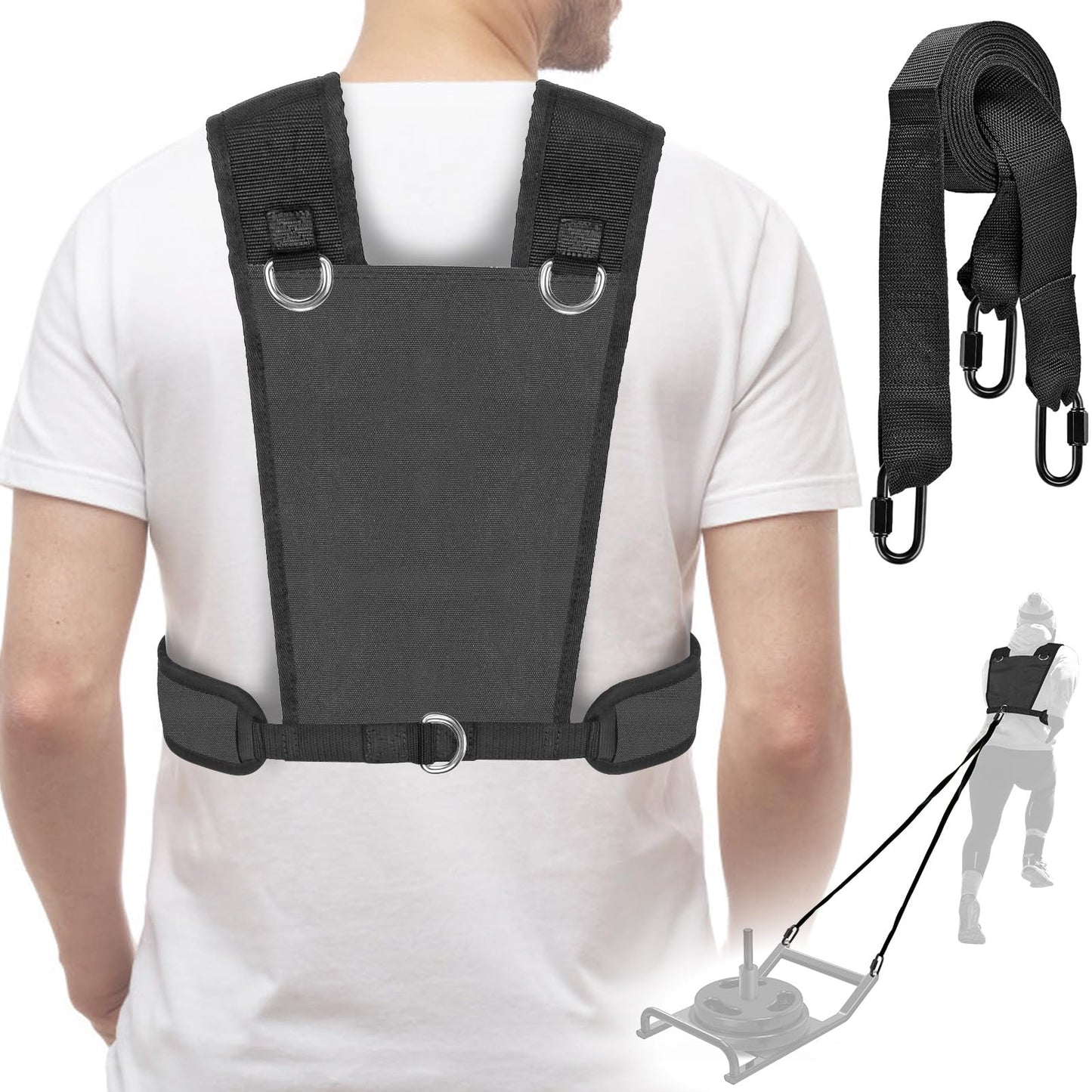 Dolibest Sled Harness for Fitness Resistance, Works with Tire, Sled and Parachute -Adjust Padded Shoulder Strap, Durable and Comfortable, Ideal for Running, Football Speed and Strength Training -Black
