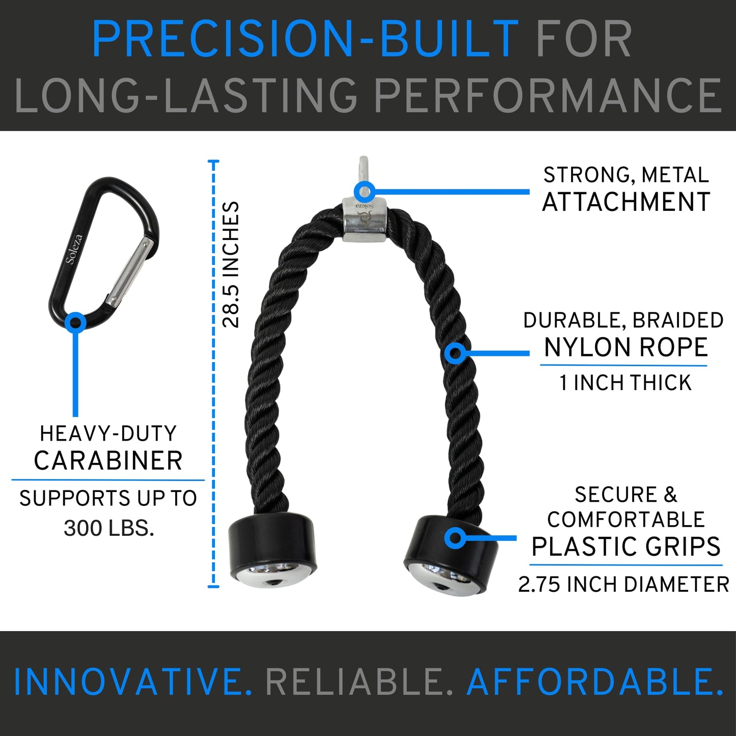 Tricep Rope Cable Attachment, 27" Tricep Pull Down Attachment Carabiner, Rope Attachment for Cable Machine, Gym Rope Attachment, Cable Rope Attachments for Gym, Rope Pull Down Attachment, Triceps Rope