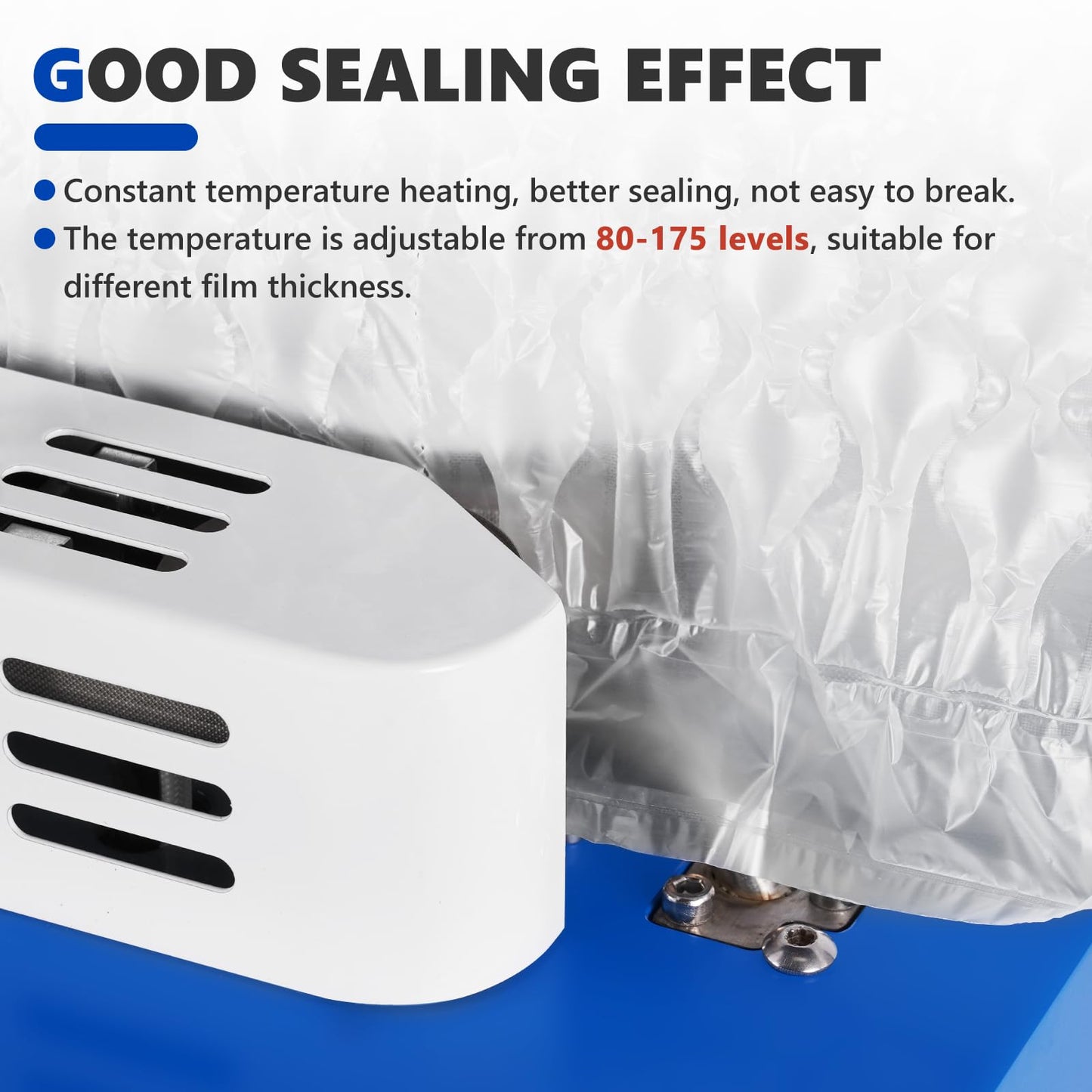 Saladulce 52ft/min High-Speed Bubble Wrap Machine - 280L/min Air Flow, Adjustable 4-27 Inch Air Cushion/Pillow Making Machine with 1 Test Film (110V)