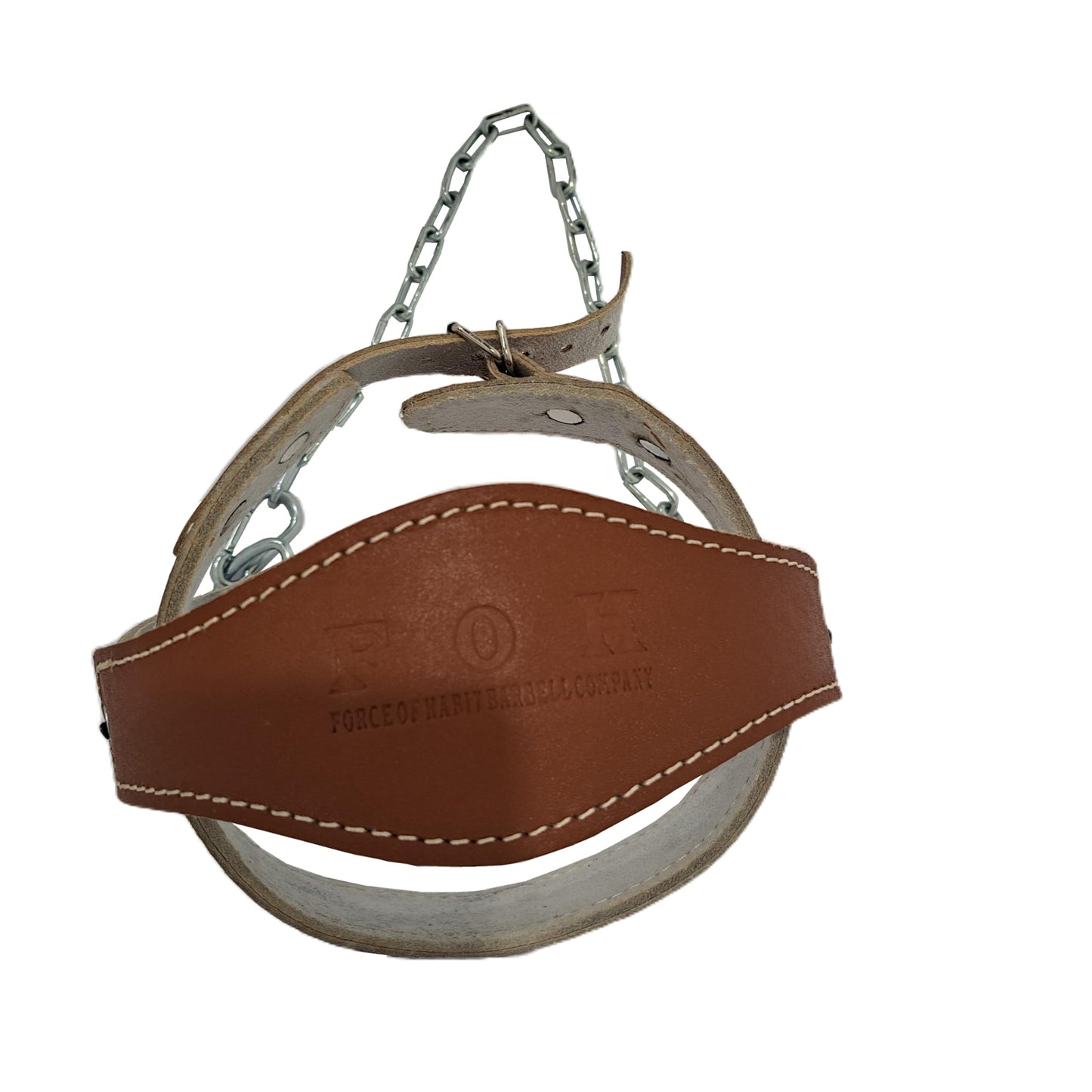 Force of Habit Head Harness Leather with 24 Inch Steel Chain, Brown, Padded, Adjustable Roller Buckle, Neck Strength Training Equipment (Brown)