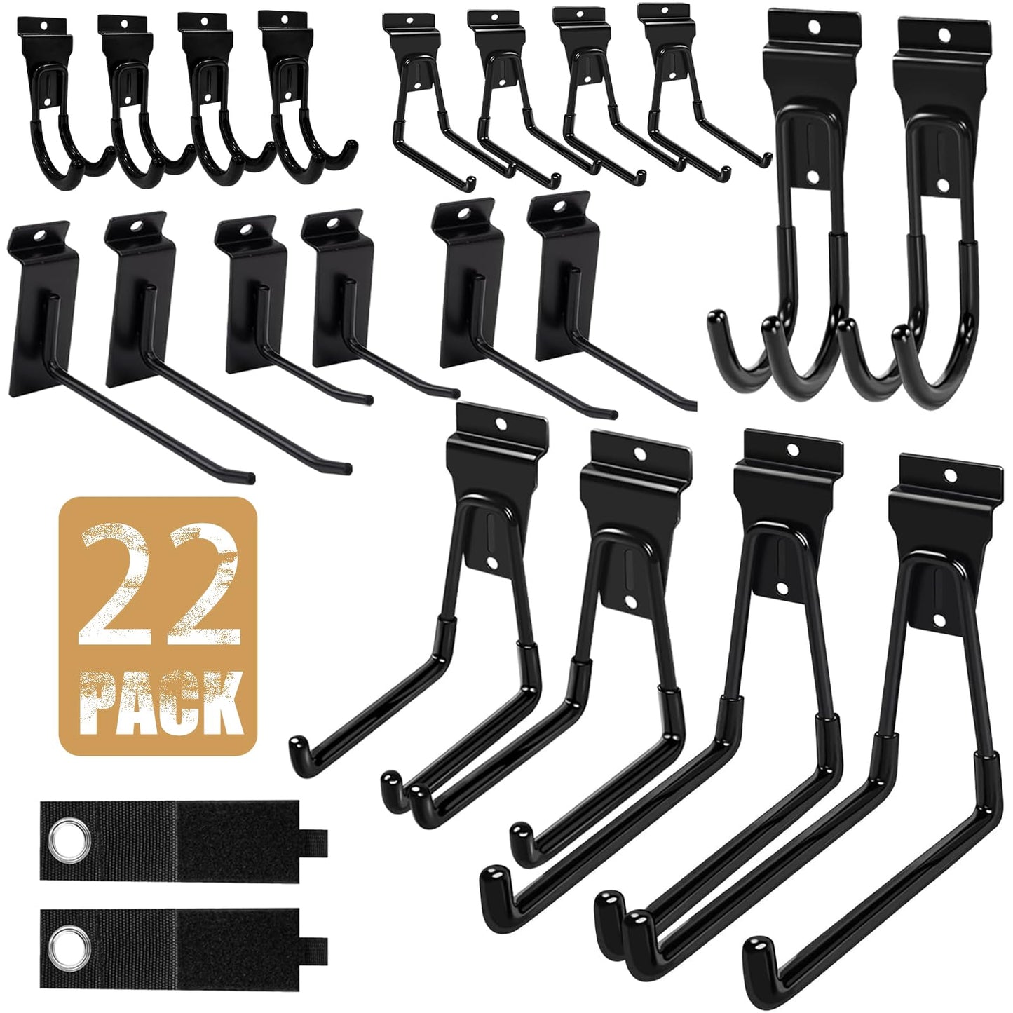 KOFANI Slatwall Accessories, 22 Pack Heavy Duty Steel Slatwall Hooks, Multi-Size Slat Wall Hanging Hooks for Ladders, Bikes, Garage and Garden Tools (ProSlat & Slatwall Panel Compatible)