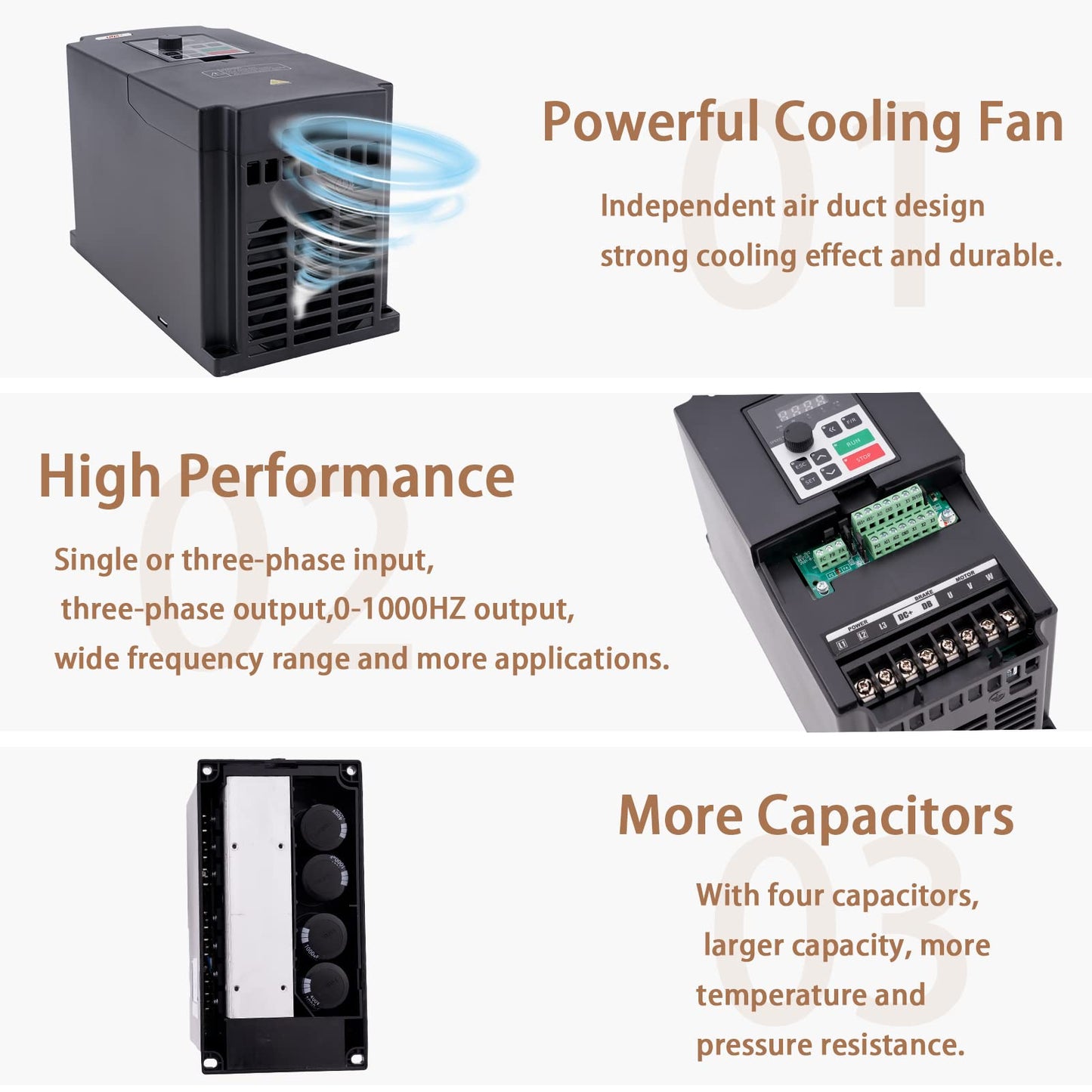 QNK 7.5KW 10HP 220V AC 33A VFD Converter Single to 3 Phase Inverter Variable Frequency Drive for CNC Spindle Motor Speed Controller