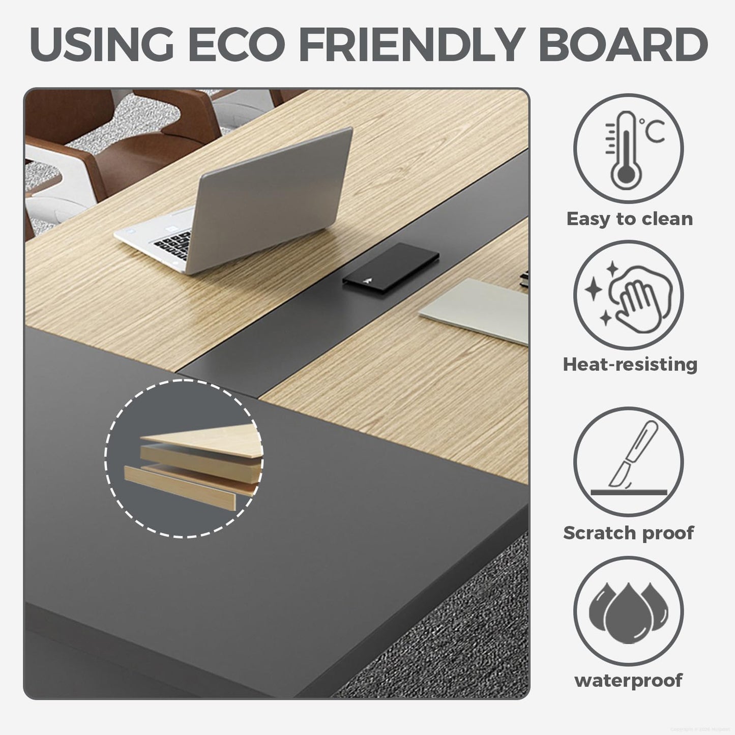 11.5 ft Conference Table for 12 People, Large Meeting Table with Built-In Power Outlet, Cable Management & 2-Inch Thickened Tabletop, Office Conference Room Table, Oak and Grey, 138"L x 59"W x 30"H