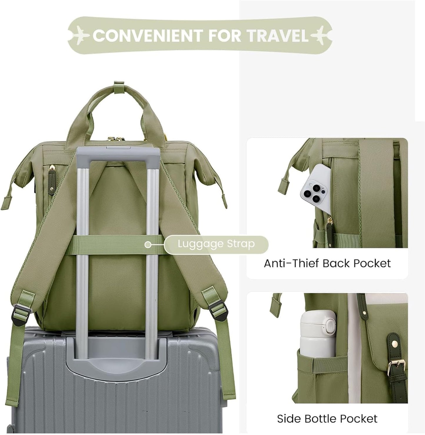 Backpack Backpacks Daypack,Green 15.6in LOVEVOOK Laptop for Women, Teacher Nurse Bag Work Travel Computer Purse,Water