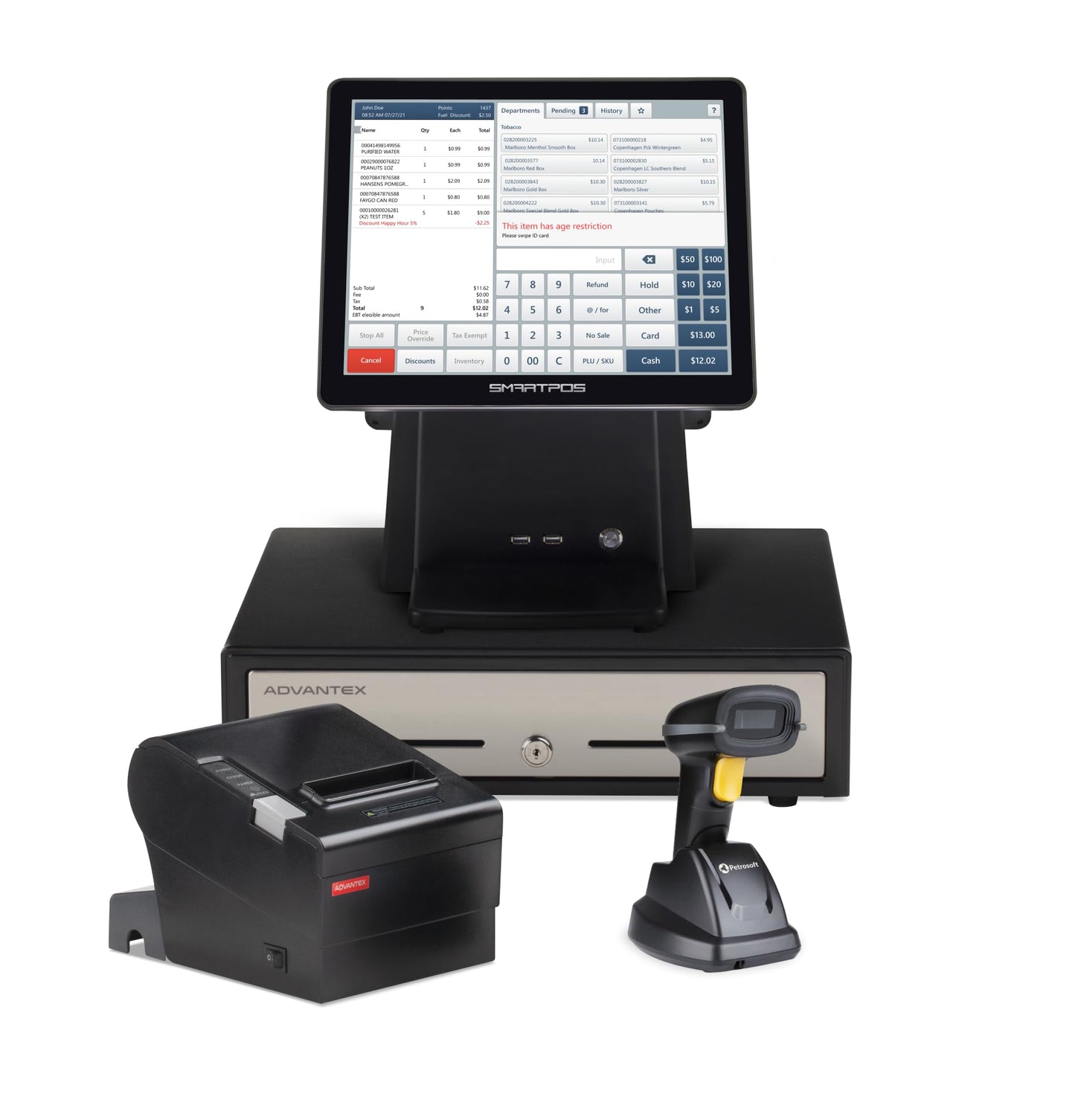 All-in-One SmartPOS-129 Professional Cash Register for Small Business, POS Bundle Includes: Cashier Touch Screen Monitor, Customer-Facing Display, Cash Drawer, Thermal Printer, 2D Barcode Scanner